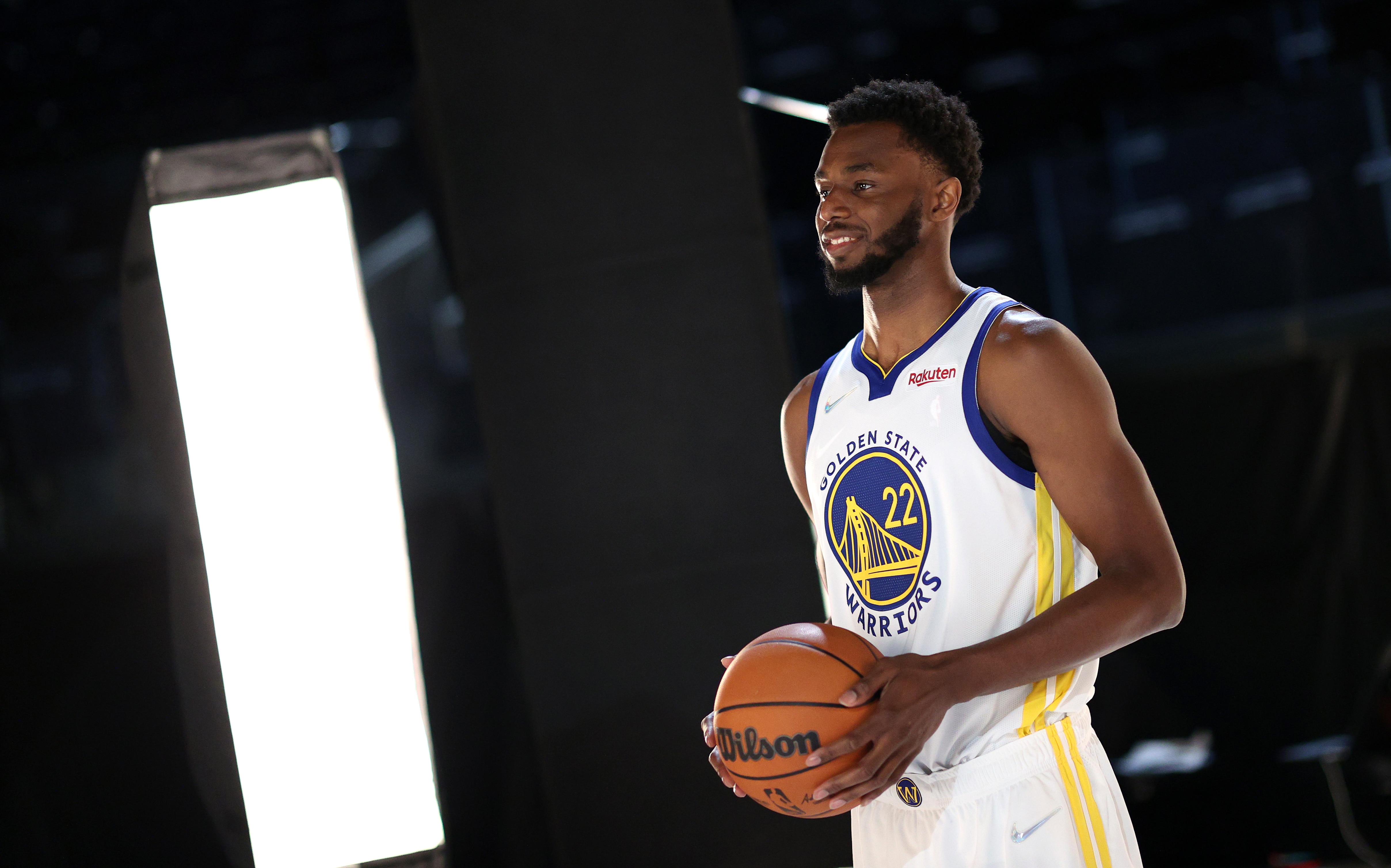 SAN FRANCISCO, CALIFORNIA - SEPTEMBER 27: Andrew Wiggins #22 of the Golden State Warriors poses for a portrait during the Golden State Warriors Media Day at Chase Center on September 27, 2021 in San Francisco, California. (Photo by Ezra Shaw/Getty Images)