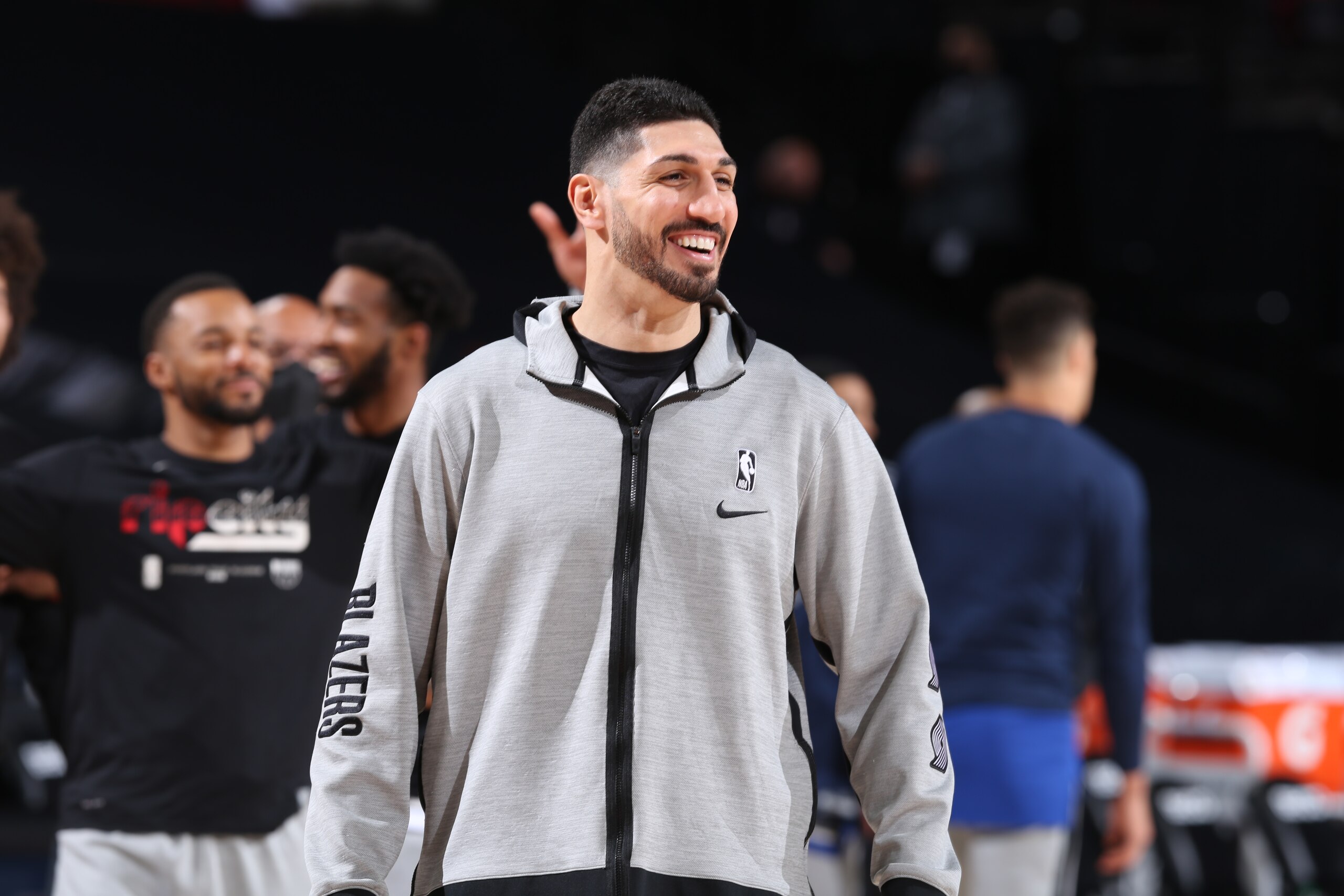 PORTLAND, OR - MAY 27: Enes Kanter #11 of the Portland Trail Blazers smiles before the game against the Denver Nuggets during Round 1, Game 2 of the 2021 NBA Playoffs on May 27, 2021 at the Moda Center Arena in Portland, Oregon. NOTE TO USER: User expressly acknowledges and agrees that, by downloading and or using this photograph, user is consenting to the terms and conditions of the Getty Images License Agreement. Mandatory Copyright Notice: Copyright 2021 NBAE (Photo by Sam Forencich/NBAE via Getty Images)