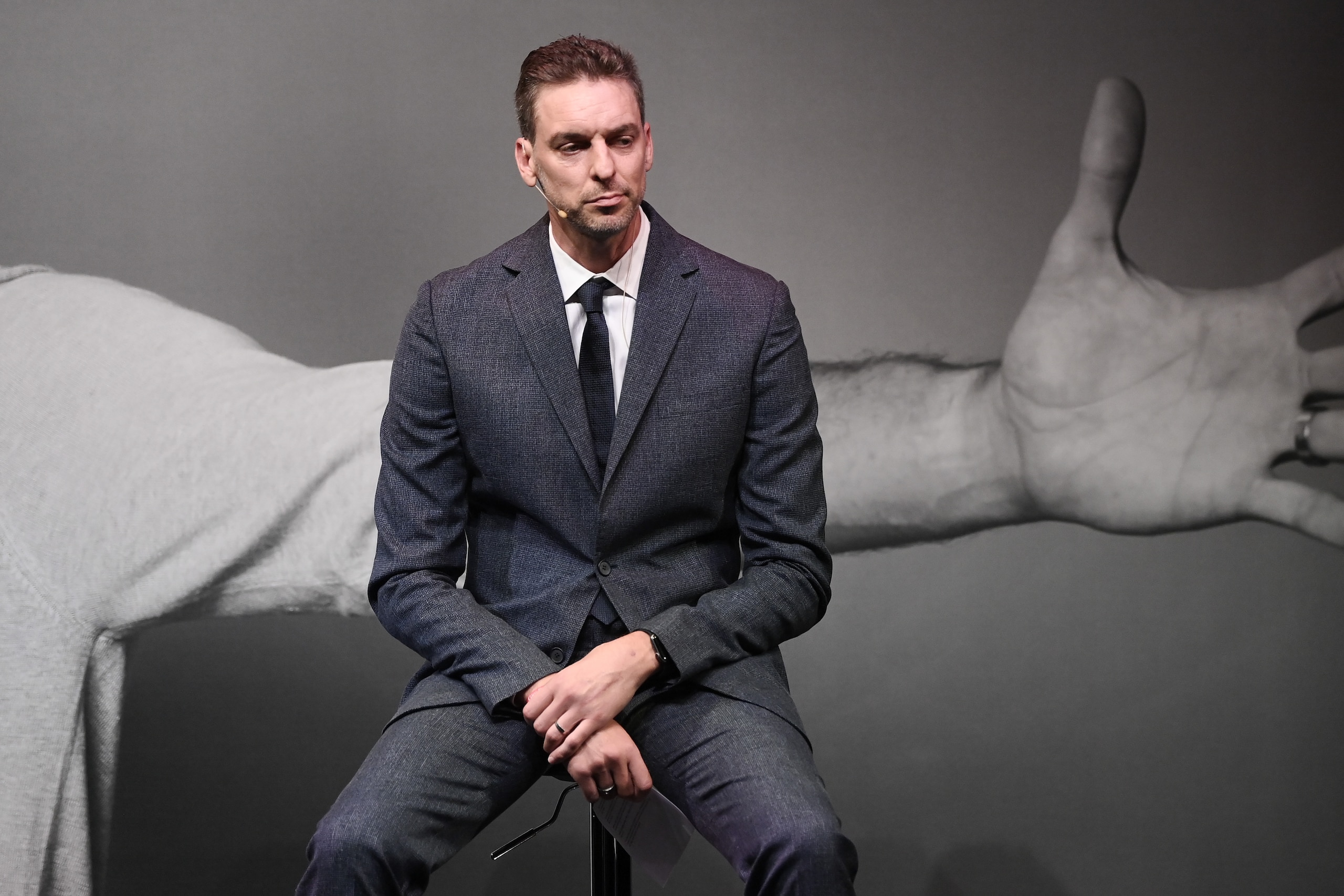 BARCELONA, SPAIN - OCTOBER 05: Pau Gasol faces de media during a press conference at El Liceu de Barcelona theater on October 05, 2021 in Barcelona, Spain. (Photo by David Ramos/Getty Images)