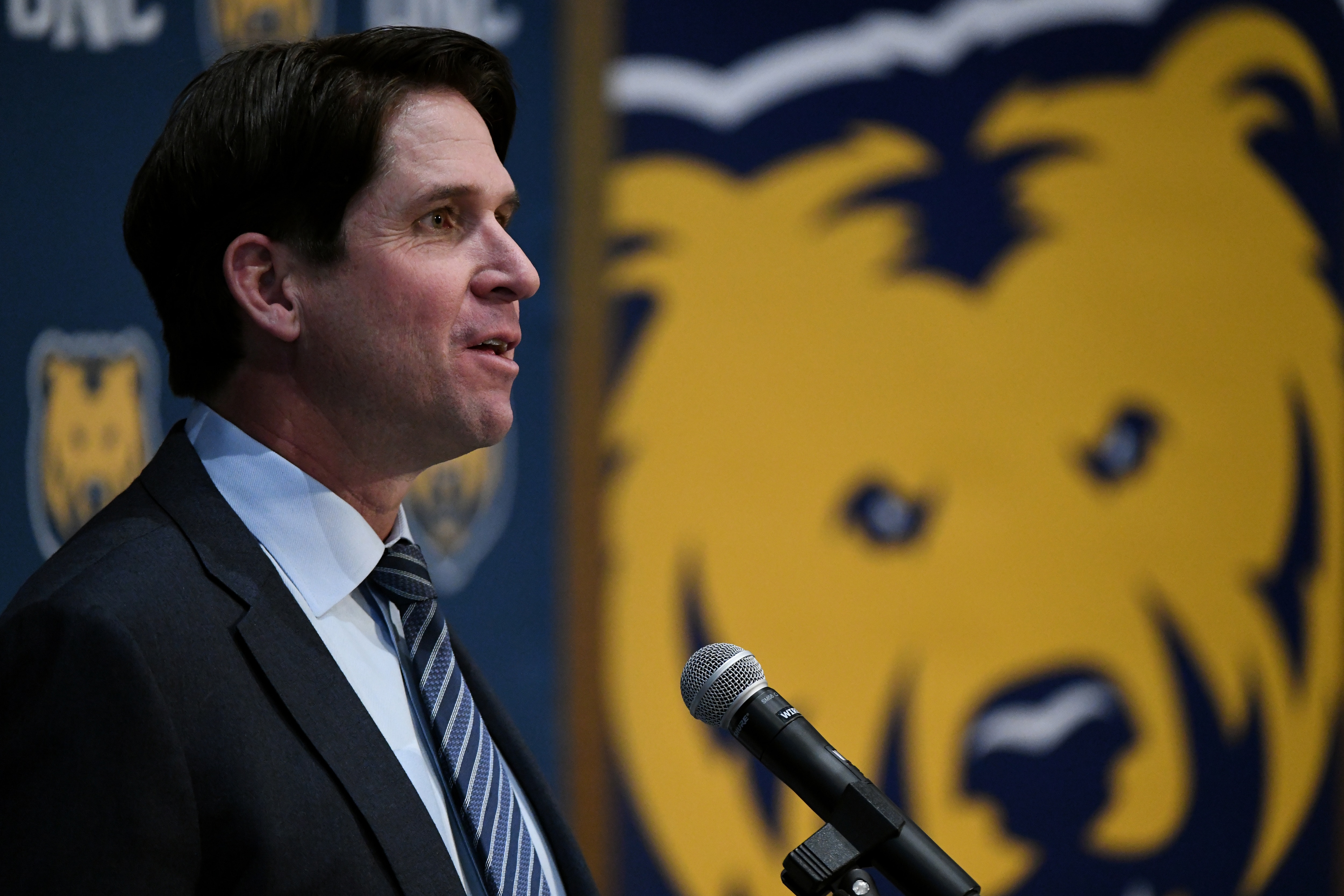 GREELEY, CO - DECEMBER 13: The University of Northern Colorado introduced former Broncos wide receiver Ed McCaffrey as next head football coach at University of Northern Colorado Campus Commons in Greeley, Colorado on Friday. December 13, 2019.  McCaffrey replaces Earnest Collins Jr., who was let go after posing a 28-72 record in nine seasons in Greeley. (Photo by Hyoung Chang/MediaNews Group/The Denver Post via Getty Images)