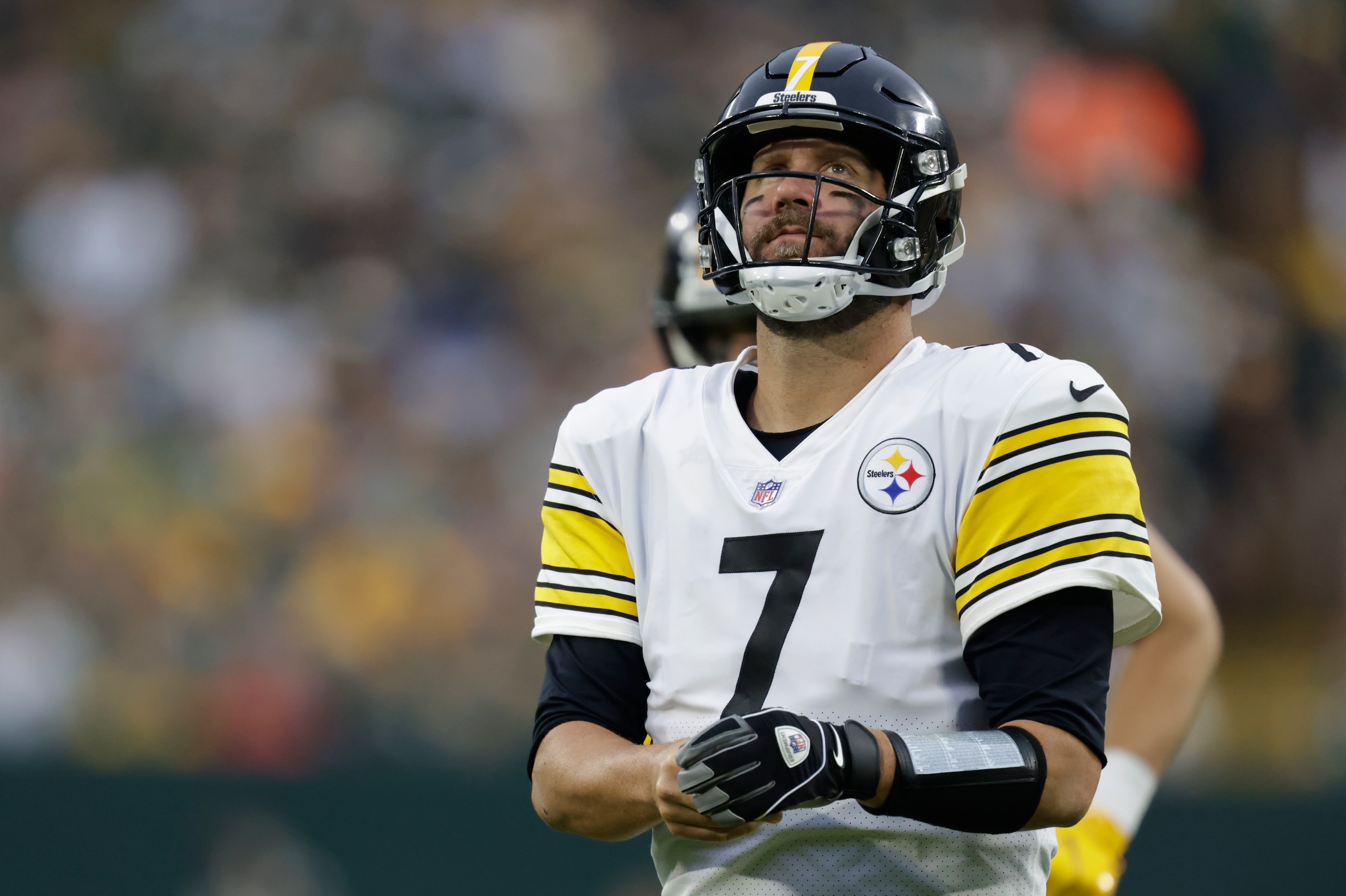 Pittsburgh Steelers' Ben Roethlisberger reacts as he walks off the field during the second half of an NFL football game against the Green Bay Packers Sunday, Oct. 3, 2021, in Green Bay, Wis. (AP Photo/Matt Ludtke) Pittsburgh Steelers' Ben Roethlisberger reacts as he walks off the field during the second half of an NFL football game against the Green Bay Packers Sunday, Oct. 3, 2021, in Green Bay, Wis. (AP Photo/Matt Ludtke)