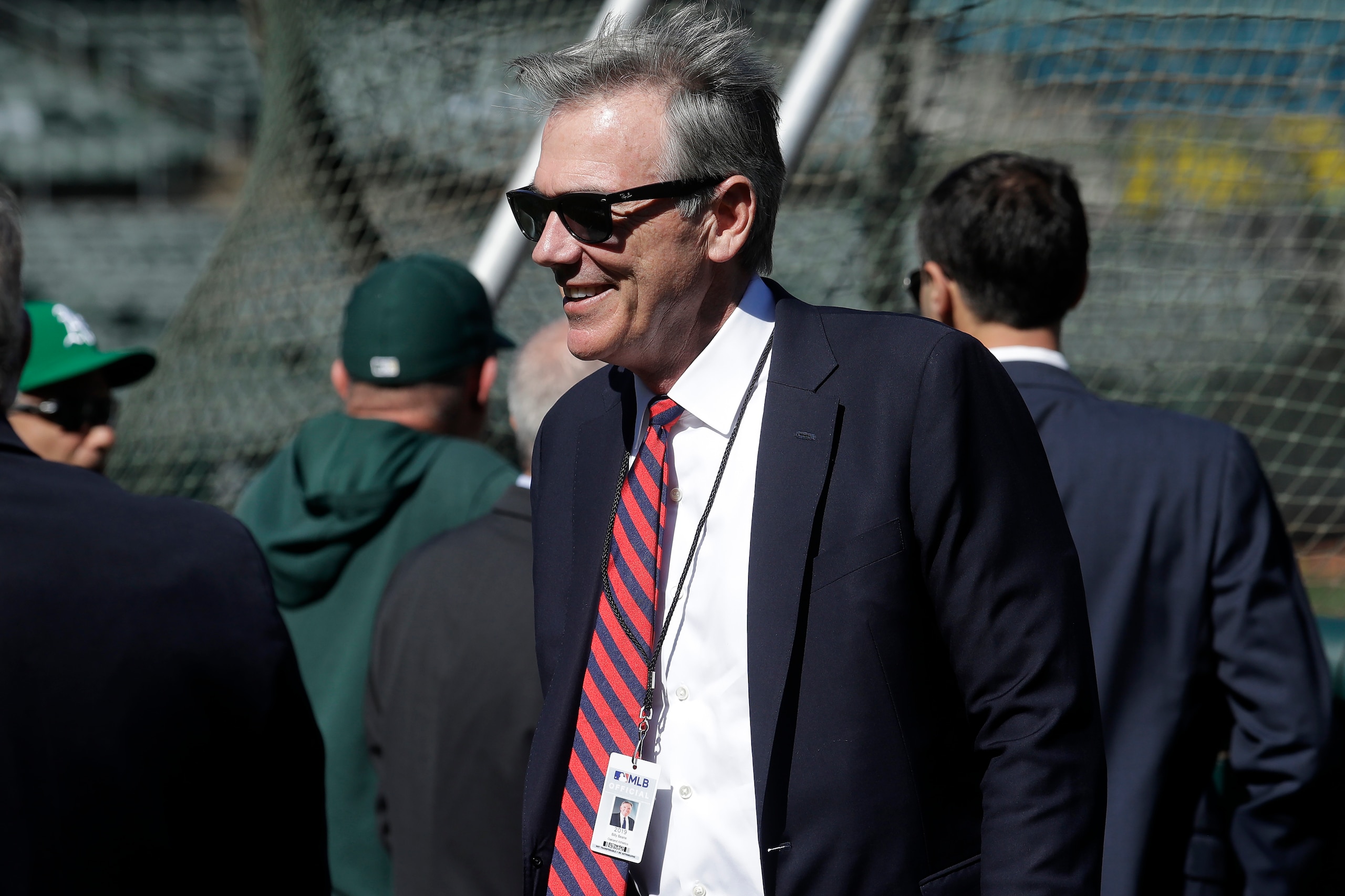 Oakland Athletics Executive Vice President of Baseball Operations Billy Beane smiles before an American League wild-card baseball game between the Athletics and the Tampa Bay Rays in Oakland, Calif., Wednesday, Oct. 2, 2019. (AP Photo/Jeff Chiu)