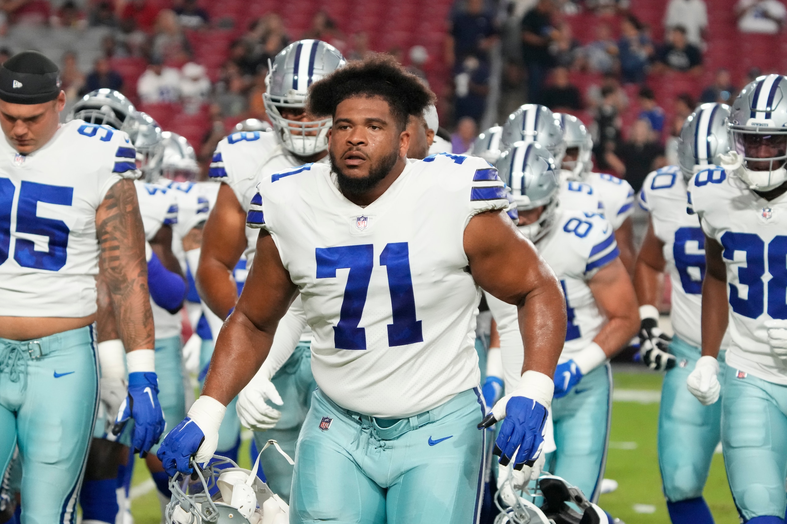 Dallas Cowboys offensive tackle La'el Collins (71) during the second half of an NFL preseason football game against the Arizona Cardinals, Friday, Aug. 13, 2021, in Glendale, Ariz. (AP Photo/Rick Scuteri)