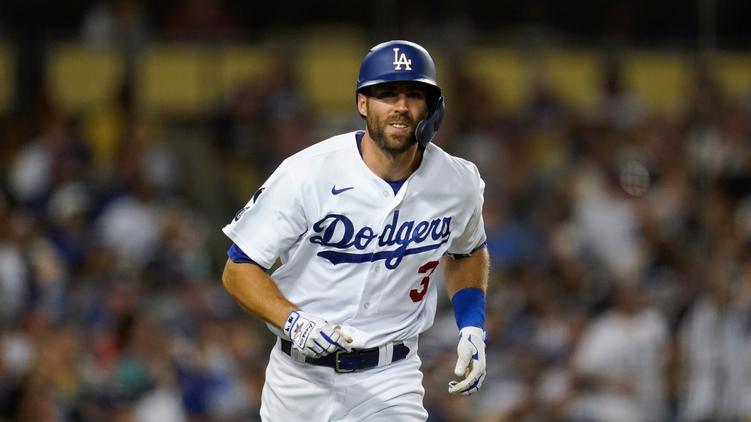 Los Angeles Dodgers Chris Taylor runs to first base during a baseball game against the San Diego Padres Friday, Sept. 10, 2021, in Los Angeles. (AP Photo/Ashley Landis) Los Angeles Dodgers Chris Taylor runs to first base during a baseball game against the San Diego Padres Friday, Sept. 10, 2021, in Los Angeles. (AP Photo/Ashley Landis)