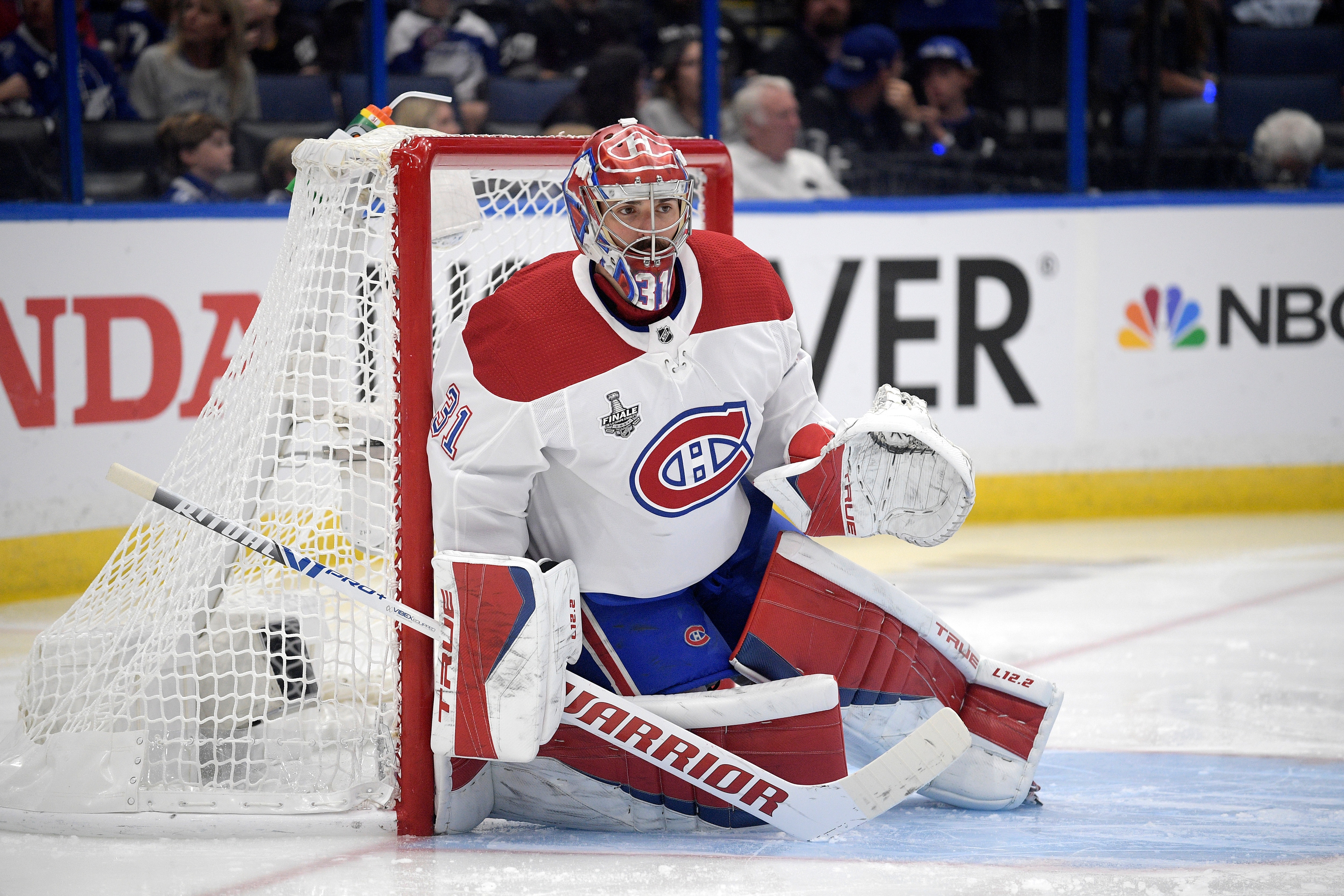 Montreal Canadiens goaltender Carey Price (31) follows a play during the second period of Game 2 of the NHL hockey Stanley Cup finals series against the Tampa Bay Lightning, Wednesday, June 30, 2021, in Tampa, Fla. (AP Photo/Phelan M. Ebenhack)