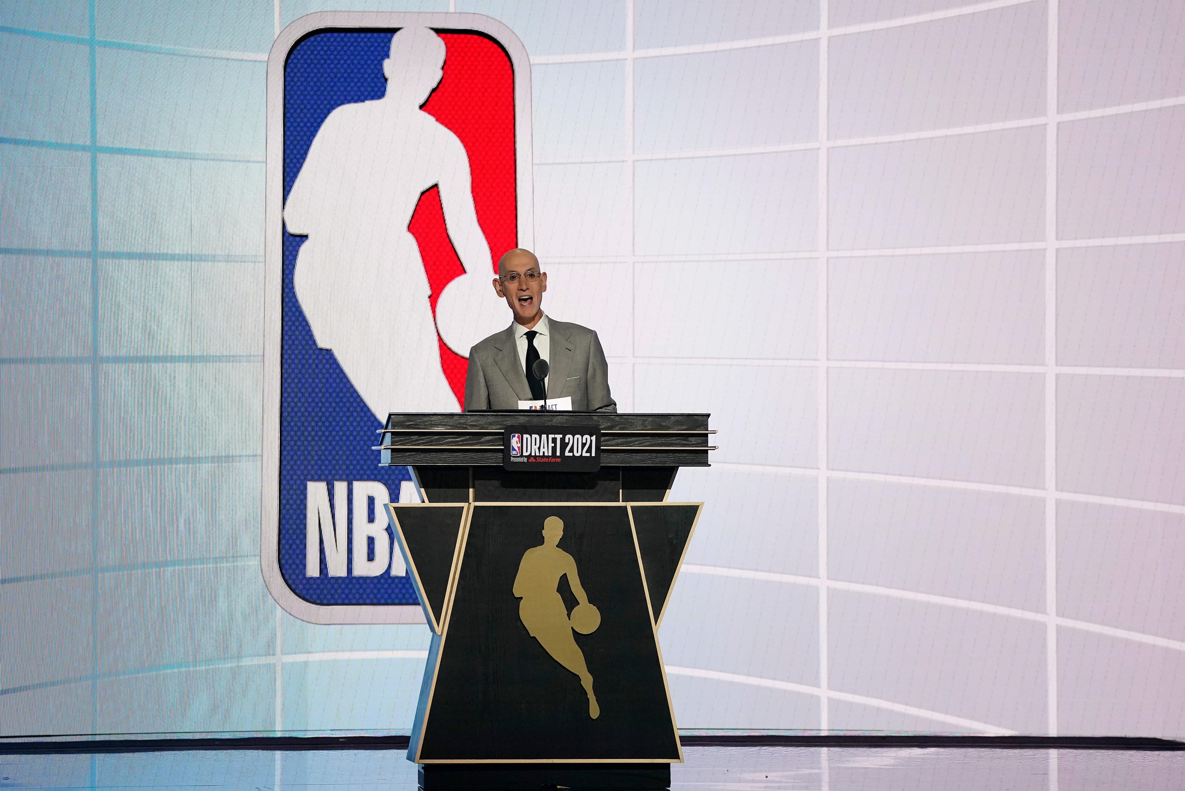 NBA Commissioner Adam Silver speaks at the start of the NBA basketball draft, Thursday, July 29, 2021, in New York. (AP Photo/Corey Sipkin)
