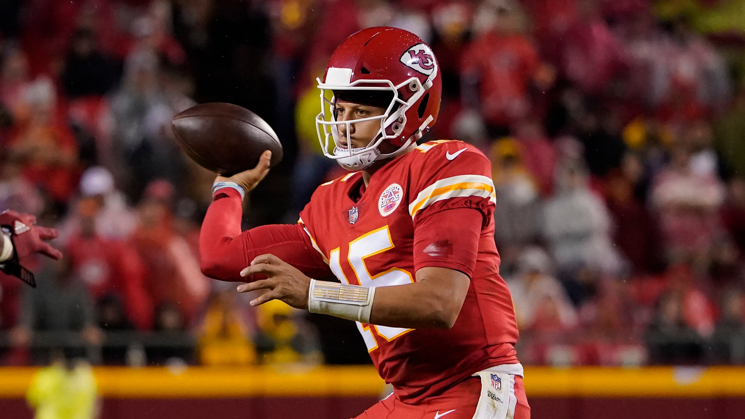 Kansas City Chiefs quarterback Patrick Mahomes passes against the Buffalo Bills during an NFL football game Sunday, Oct. 10, 2021, in Kansas City, Mo. (AP Photo/Ed Zurga) Kansas City Chiefs quarterback Patrick Mahomes passes against the Buffalo Bills during an NFL football game Sunday, Oct. 10, 2021, in Kansas City, Mo. (AP Photo/Ed Zurga)