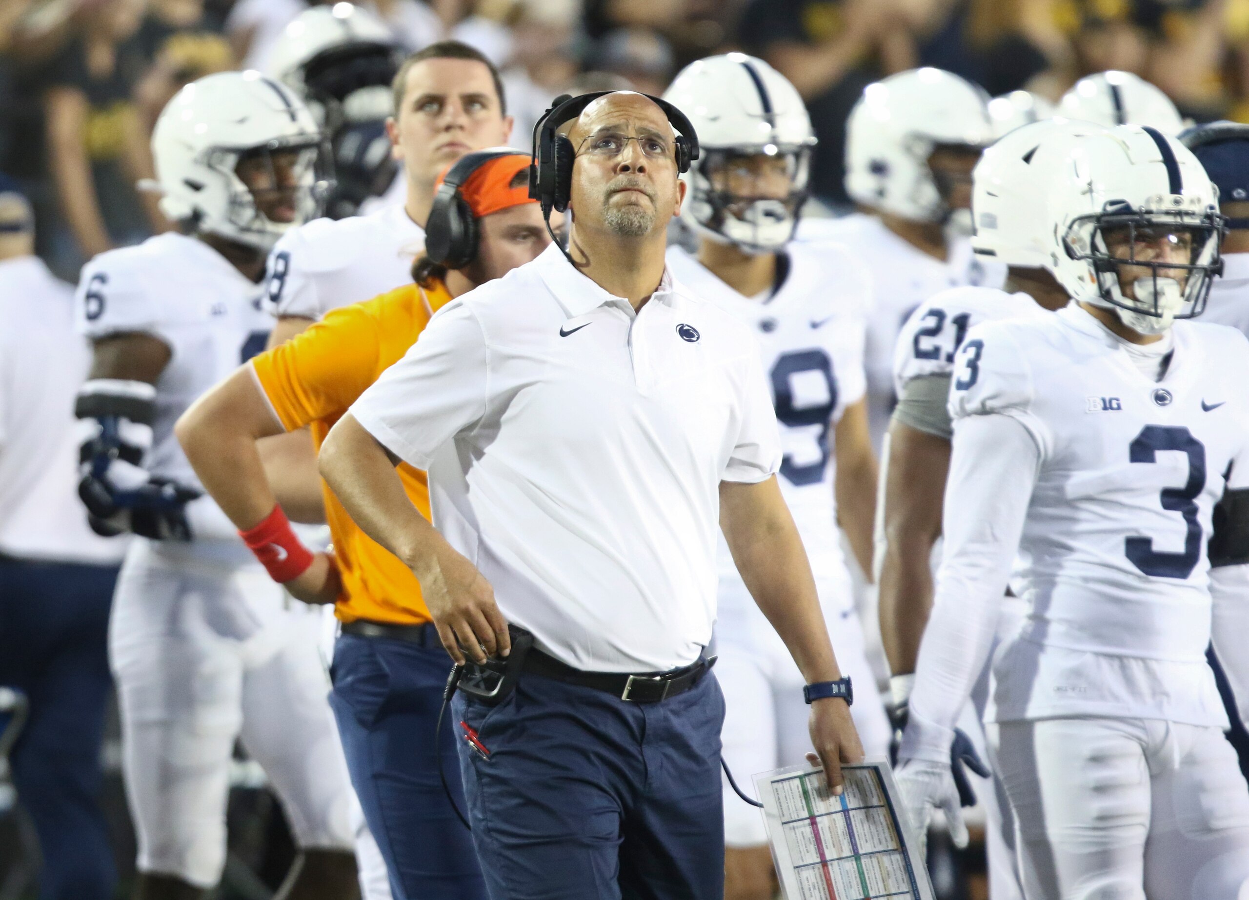 IOWA CITY, IOWA- OCTOBER 9:  Head coach James Franklin of the Penn State Nittany Lions during the second half against the Iowa Hawkeyes at Kinnick Stadium on October 9, 2021 in Iowa City, Iowa.  (Photo by Matthew Holst/Getty Images)