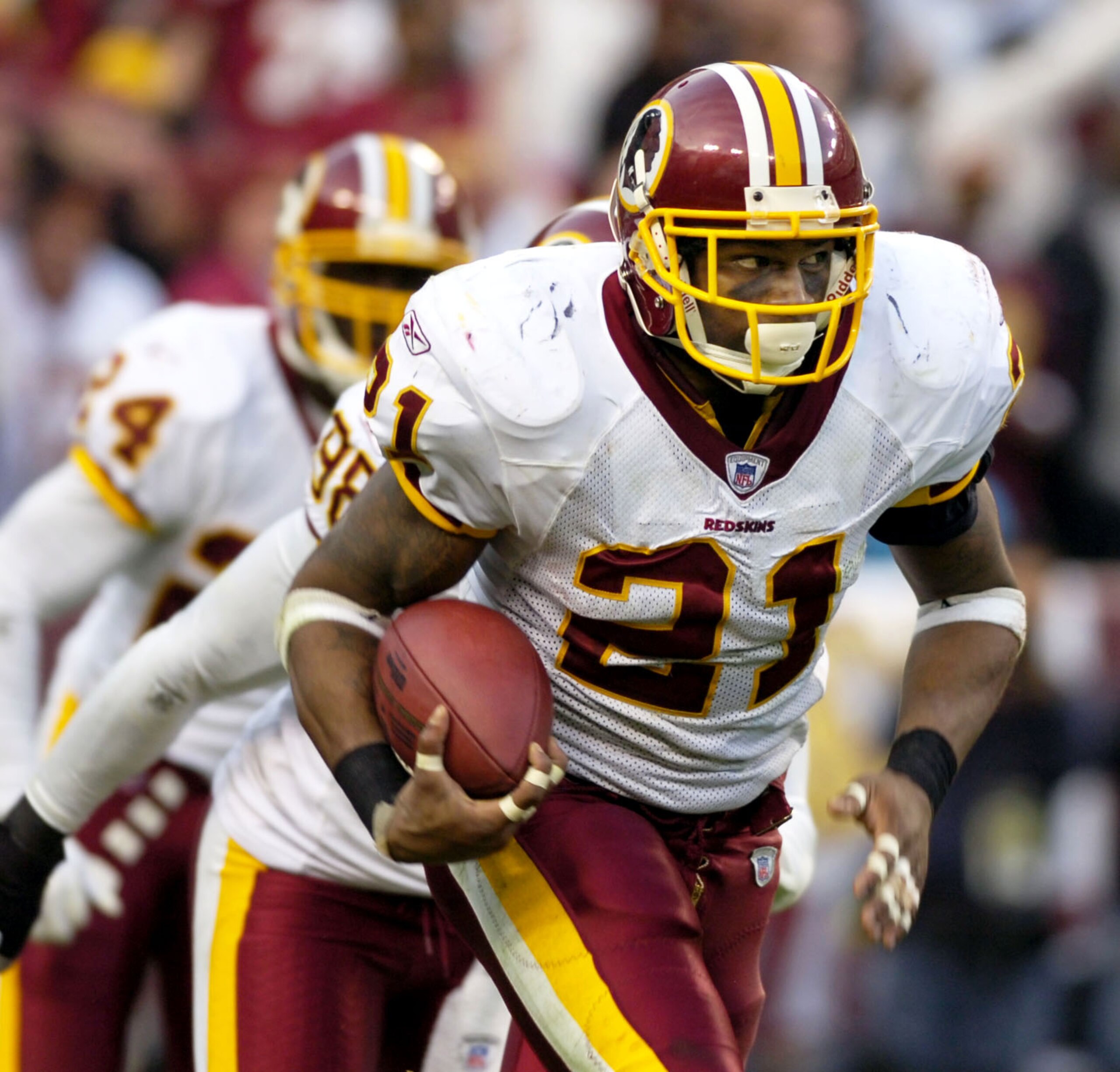 Sean Taylor (21) of the Redskins runs out of the end zone with an interception in the final minute of the game. Washington wins 17-13. Washington Redskins vs the Carolina Panthers in Landover, Md. Sunday November 26, 2006. Washington Redskins safety Sean Taylor was shot at his home Monday, Nov. 26, 2007, and was in critical condition. (Joseph Silverman / Washington Times).
