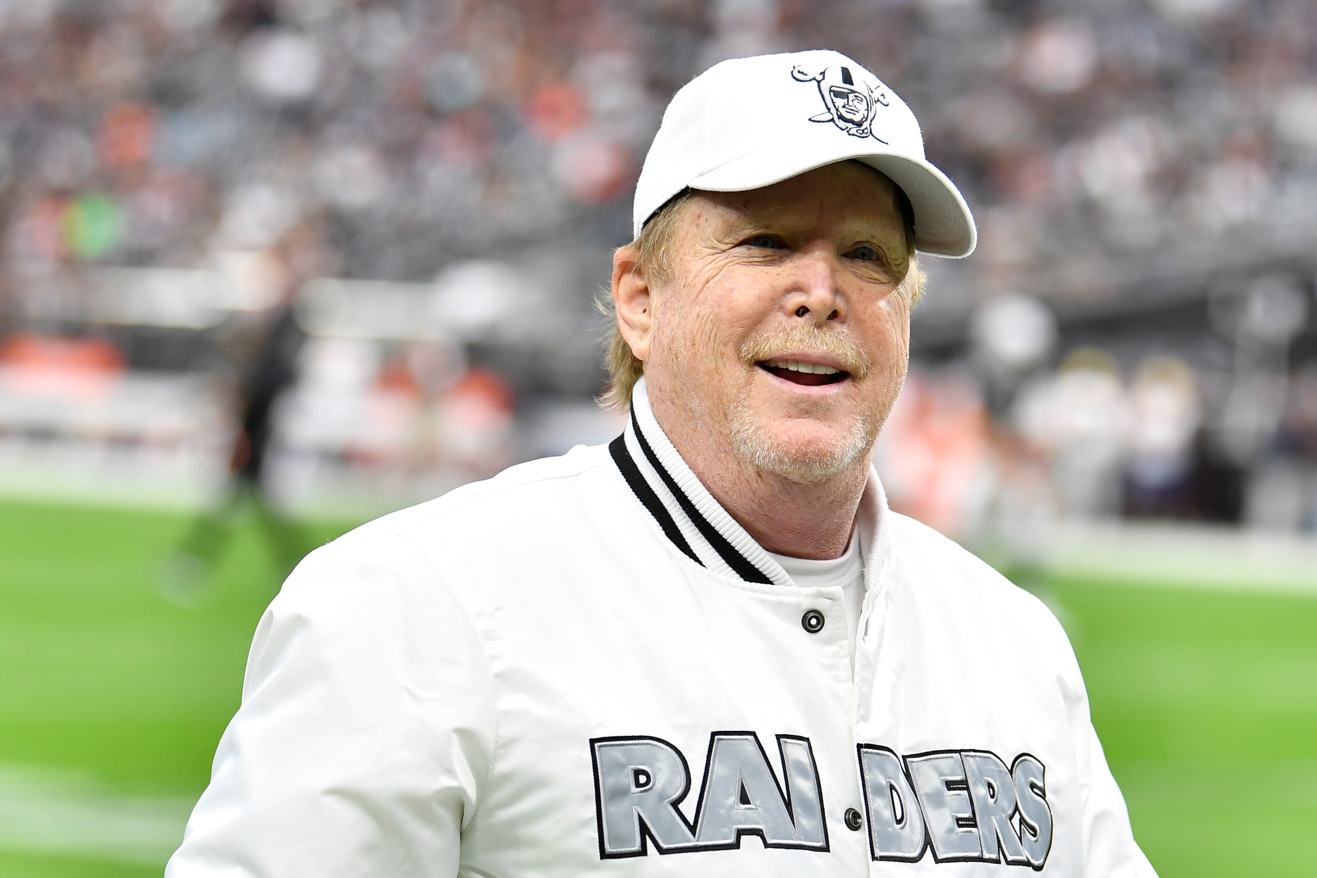 LAS VEGAS, NEVADA - OCTOBER 10:  Owner Mark Davis of the Las Vegas Raiders looks on before a game against the Chicago Bears at Allegiant Stadium on October 10, 2021 in Las Vegas, Nevada. The Bears defeated the Raiders 20-9. (Photo by Chris Unger/Getty Images)