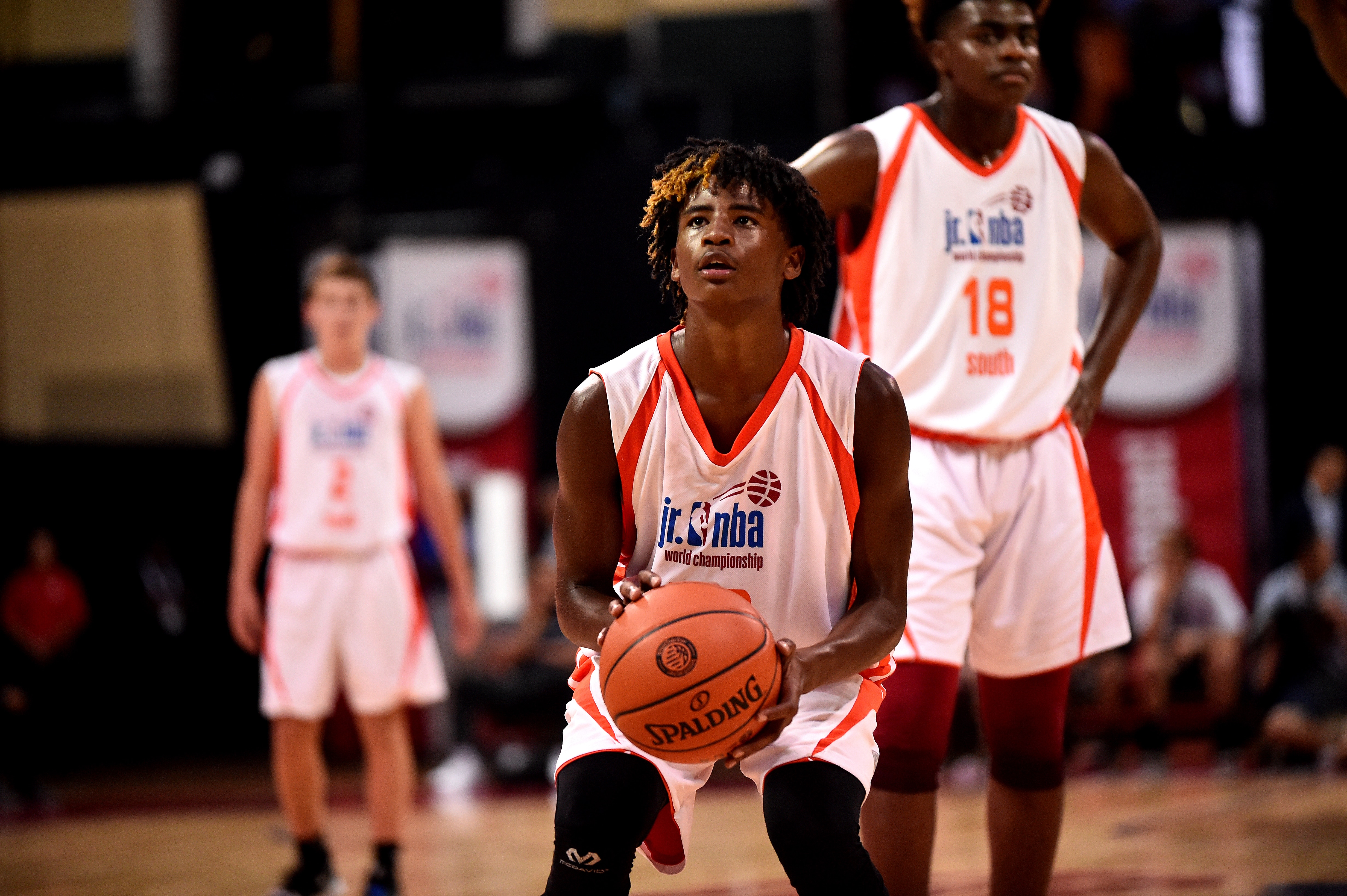 ORLANDO, FL - AUGUST 10: Cason Wallace #32 of the South Boys shoots the ball during the game against the West Boys  during the Jr. NBA World Championships Tournament in Orlando, Florida at ESPN Wide World of Sports Complex on August 10, 2018. NOTE TO USER: User expressly acknowledges and agrees that, by downloading and/or using this photograph, user is consenting to the terms and conditions of the Getty Images License Agreement. Mandatory Copyright Notice: Copyright 2018 NBAE (Photo by David Dow/NBAE via Getty Images)
