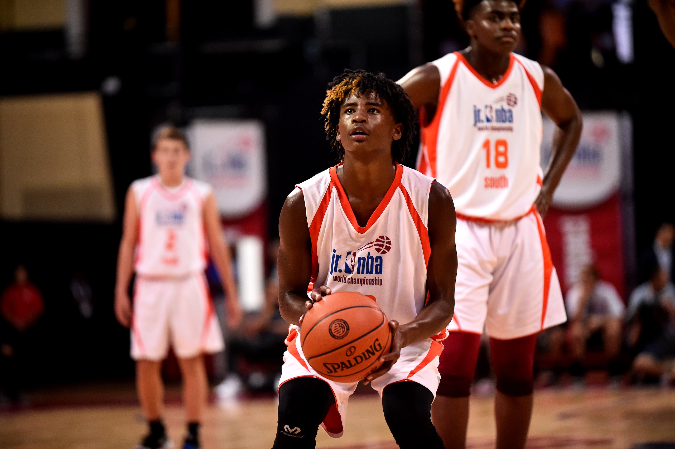 ORLANDO, FL - AUGUST 10: Cason Wallace #32 of the South Boys shoots the ball during the game against the West Boys  during the Jr. NBA World Championships Tournament in Orlando, Florida at ESPN Wide World of Sports Complex on August 10, 2018. NOTE TO USER: User expressly acknowledges and agrees that, by downloading and/or using this photograph, user is consenting to the terms and conditions of the Getty Images License Agreement. Mandatory Copyright Notice: Copyright 2018 NBAE (Photo by David Dow/NBAE via Getty Images)