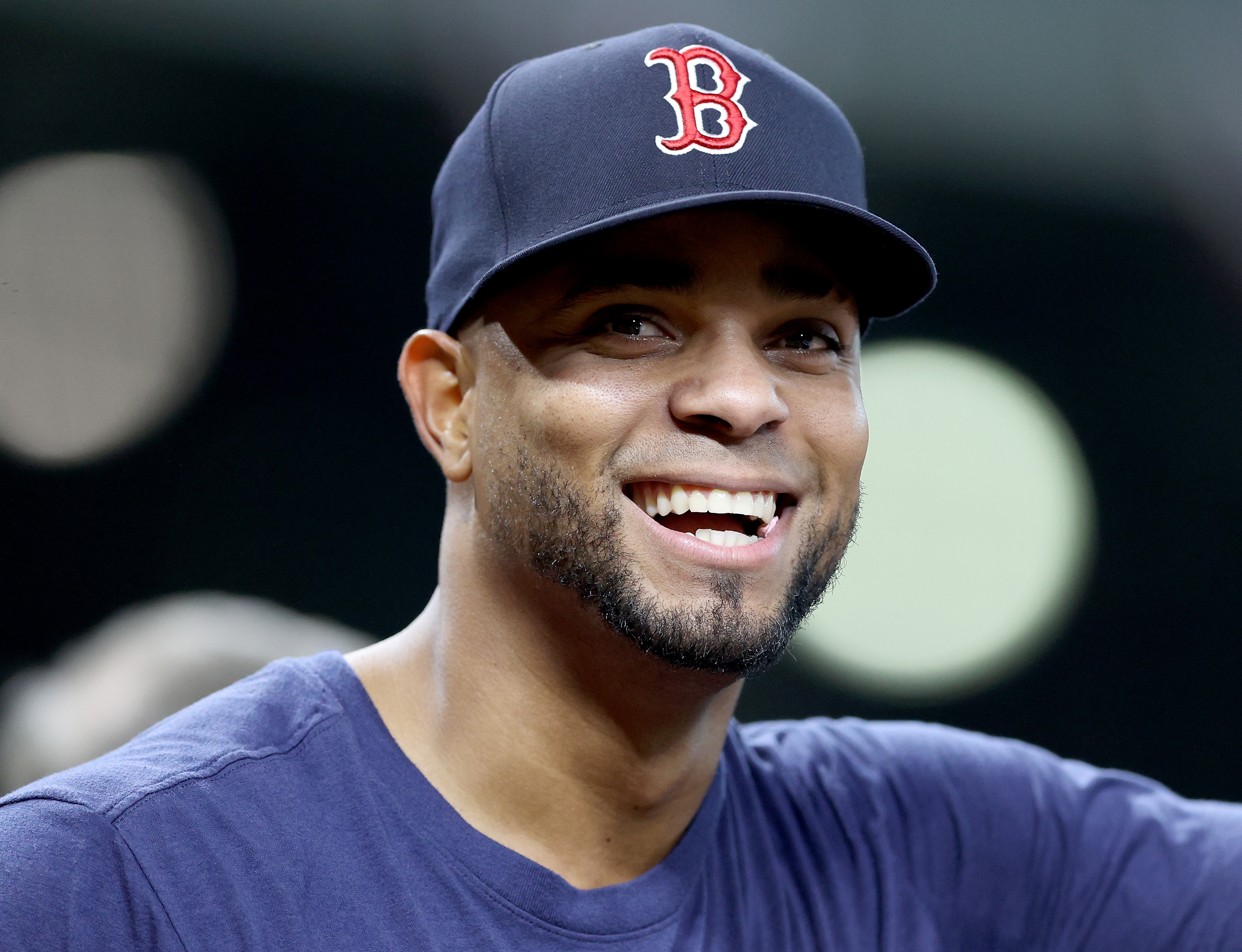 HOUSTON, TEXAS - OCTOBER 14: Xander Bogaerts #2 of the Boston Red Sox looks on during the Workout Day ahead of their American League Championship series against the Houston Astros at Minute Maid Park on October 14, 2021 in Houston, Texas. (Photo by Elsa/Getty Images)