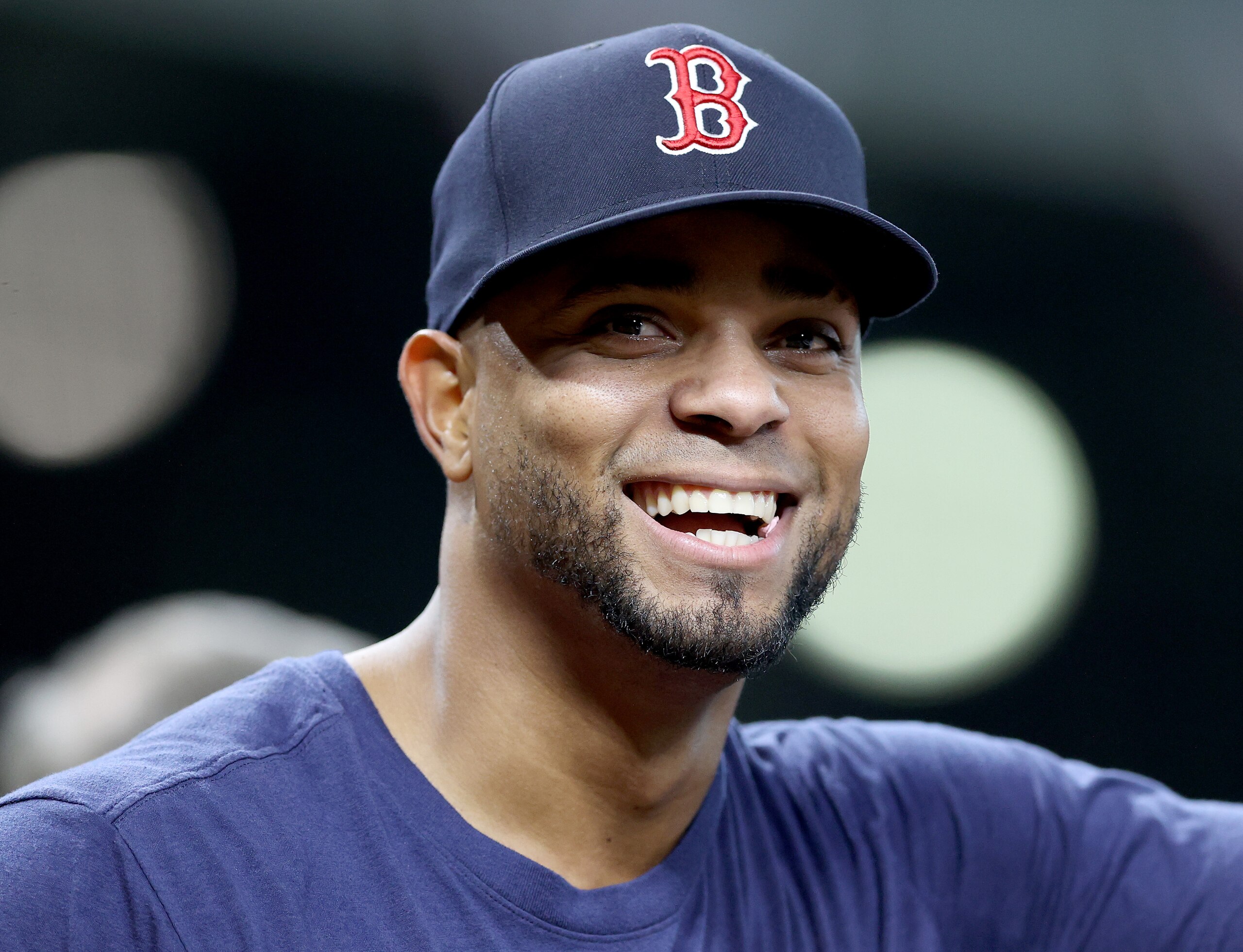 HOUSTON, TEXAS - OCTOBER 14: Xander Bogaerts #2 of the Boston Red Sox looks on during the Workout Day ahead of their American League Championship series against the Houston Astros at Minute Maid Park on October 14, 2021 in Houston, Texas. (Photo by Elsa/Getty Images)