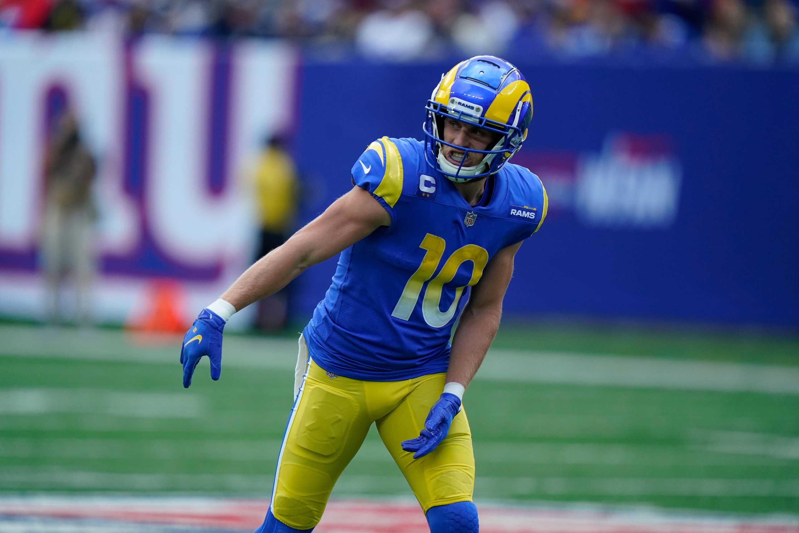 Los Angeles Rams' Cooper Kupp during the first half of an NFL football game against the New York Giants, Sunday, Oct. 17, 2021, in East Rutherford, N.J. (AP Photo/Frank Franklin II)