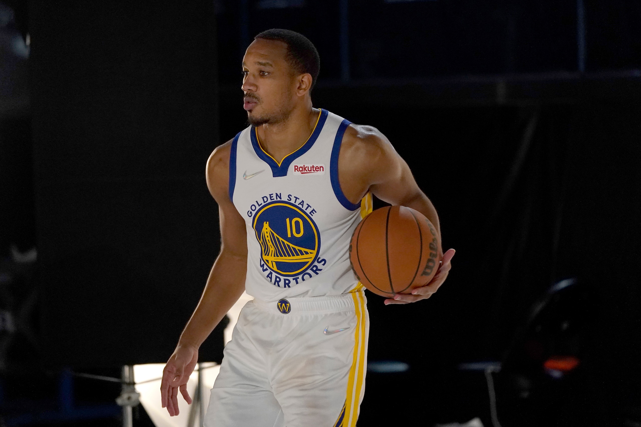 Golden State Warriors' Avery Bradley during the NBA basketball team's media day in San Francisco, Monday, Sept. 27, 2021. (AP Photo/Jeff Chiu)