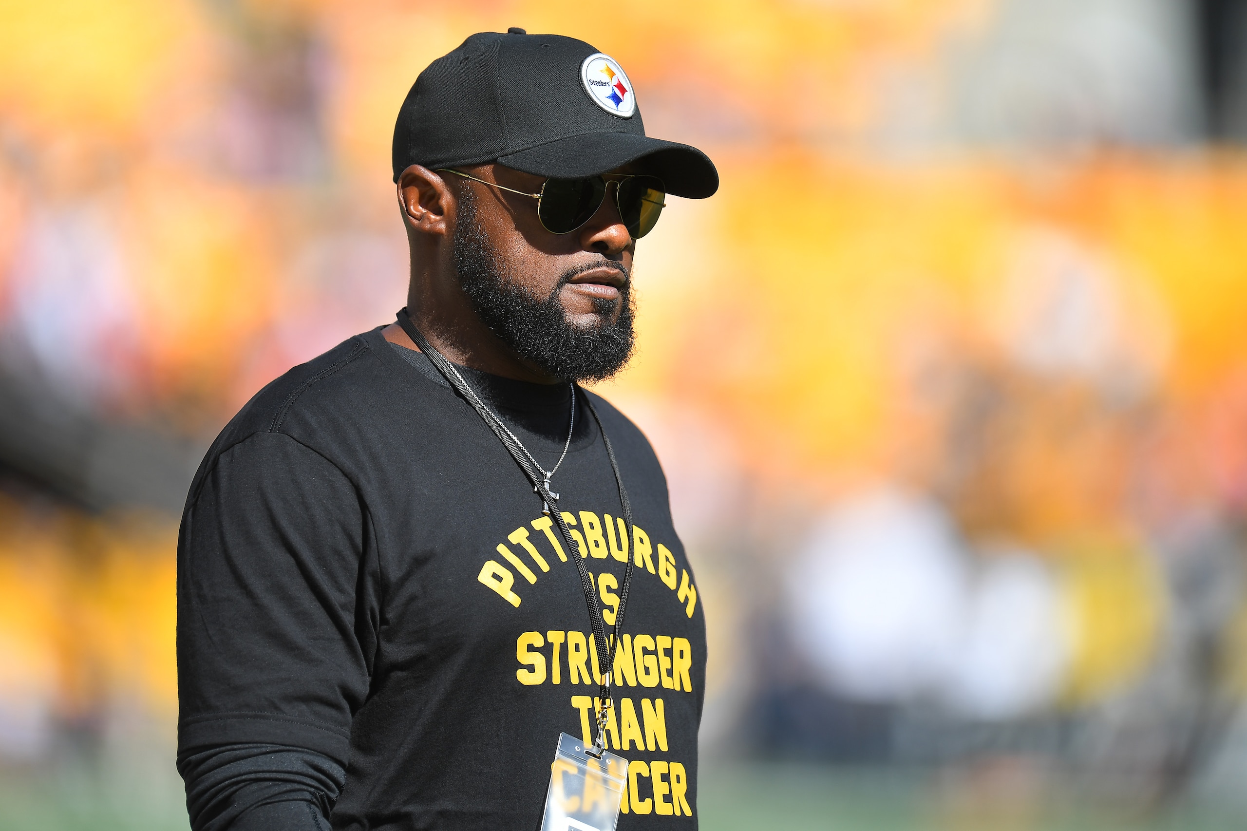 PITTSBURGH, PENNSYLVANIA - OCTOBER 10: Head coach Mike Tomlin of the Pittsburgh Steelers looks on prior to the game against the Denver Broncos at Heinz Field on October 10, 2021 in Pittsburgh, Pennsylvania. (Photo by Joe Sargent/Getty Images) PITTSBURGH, PENNSYLVANIA - OCTOBER 10: Head coach Mike Tomlin of the Pittsburgh Steelers looks on prior to the game against the Denver Broncos at Heinz Field on October 10, 2021 in Pittsburgh, Pennsylvania. (Photo by Joe Sargent/Getty Images)