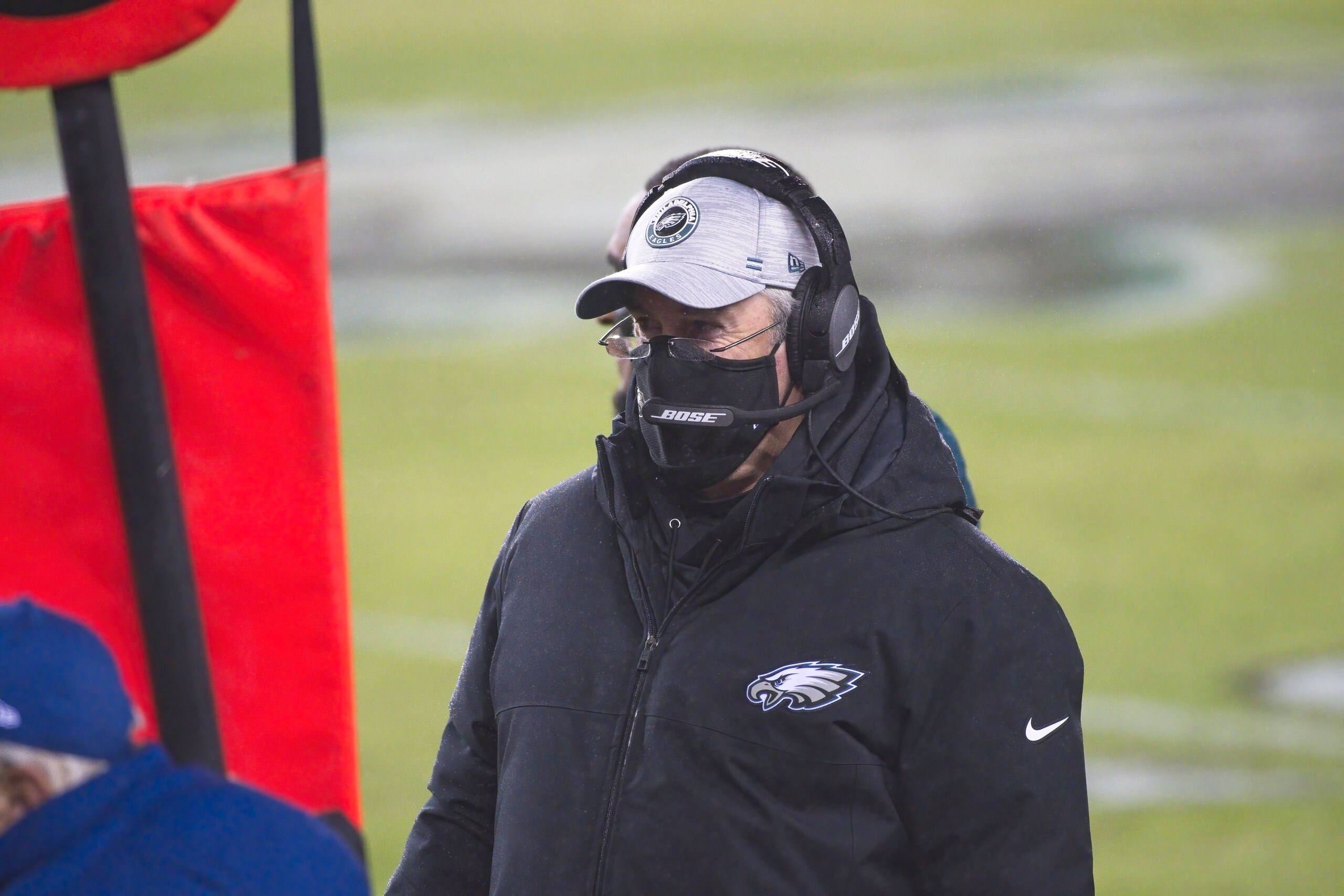 PHILADELPHIA, PA - JANUARY 03: Philadelphia Eagles head coach Doug Pederson looks on during the game between the Washington Football Team and the Philadelphia Eagles on January 3, 2021 at Lincoln Financial Field in Philadelphia, PA. (Photo by Andy Lewis/Icon Sportswire via Getty Images)