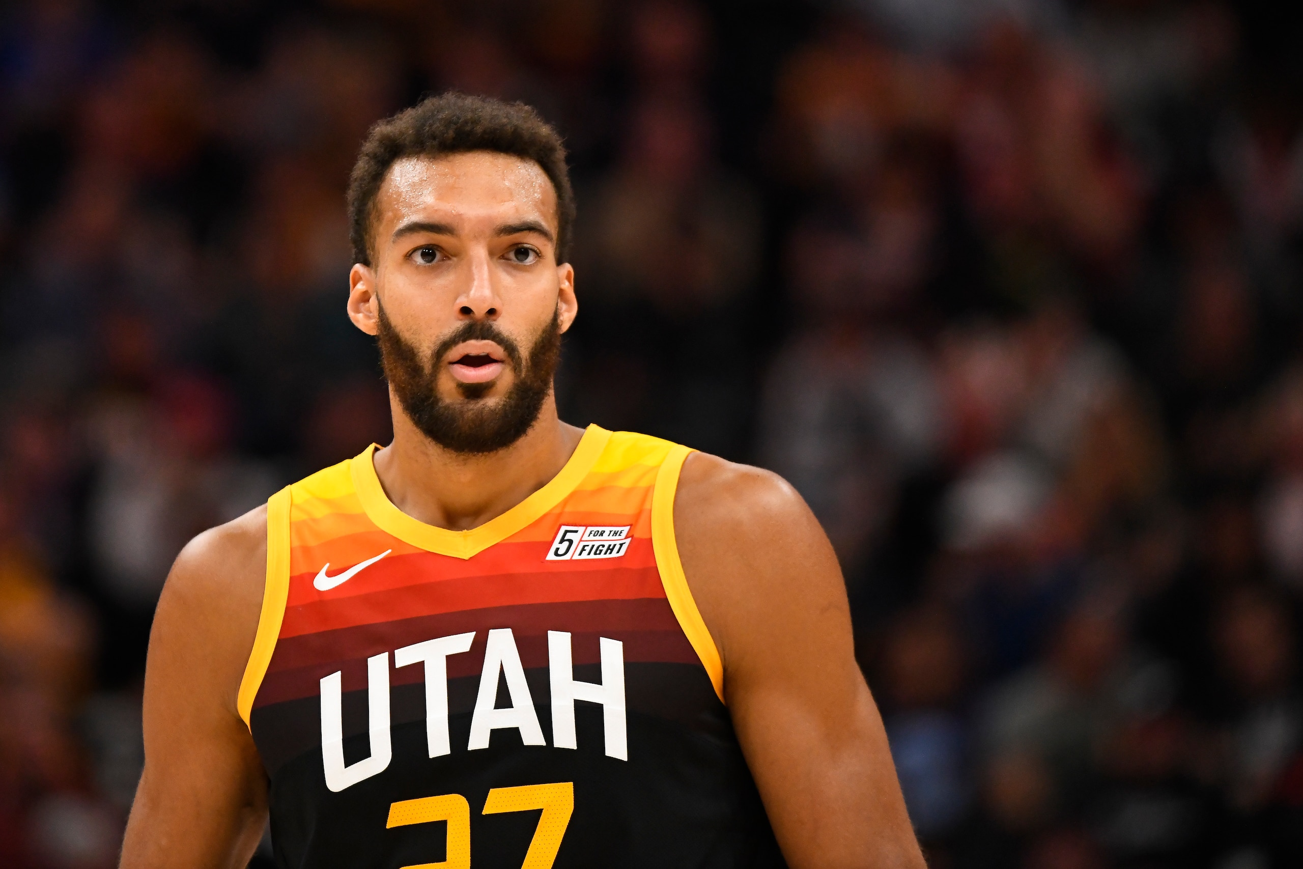SALT LAKE CITY, UTAH - OCTOBER 20: Rudy Gobert #27 of the Utah Jazz looks on during a game against the Oklahoma City Thunder at Vivint Smart Home Arena on October 20, 2021 in Salt Lake City, Utah. NOTE TO USER: User expressly acknowledges and agrees that, by downloading and or using this photograph, User is consenting to the terms and conditions of the Getty Images License Agreement. (Photo by Alex Goodlett/Getty Images) SALT LAKE CITY, UTAH - OCTOBER 20: Rudy Gobert #27 of the Utah Jazz looks on during a game against the Oklahoma City Thunder at Vivint Smart Home Arena on October 20, 2021 in Salt Lake City, Utah. NOTE TO USER: User expressly acknowledges and agrees that, by downloading and or using this photograph, User is consenting to the terms and conditions of the Getty Images License Agreement. (Photo by Alex Goodlett/Getty Images)