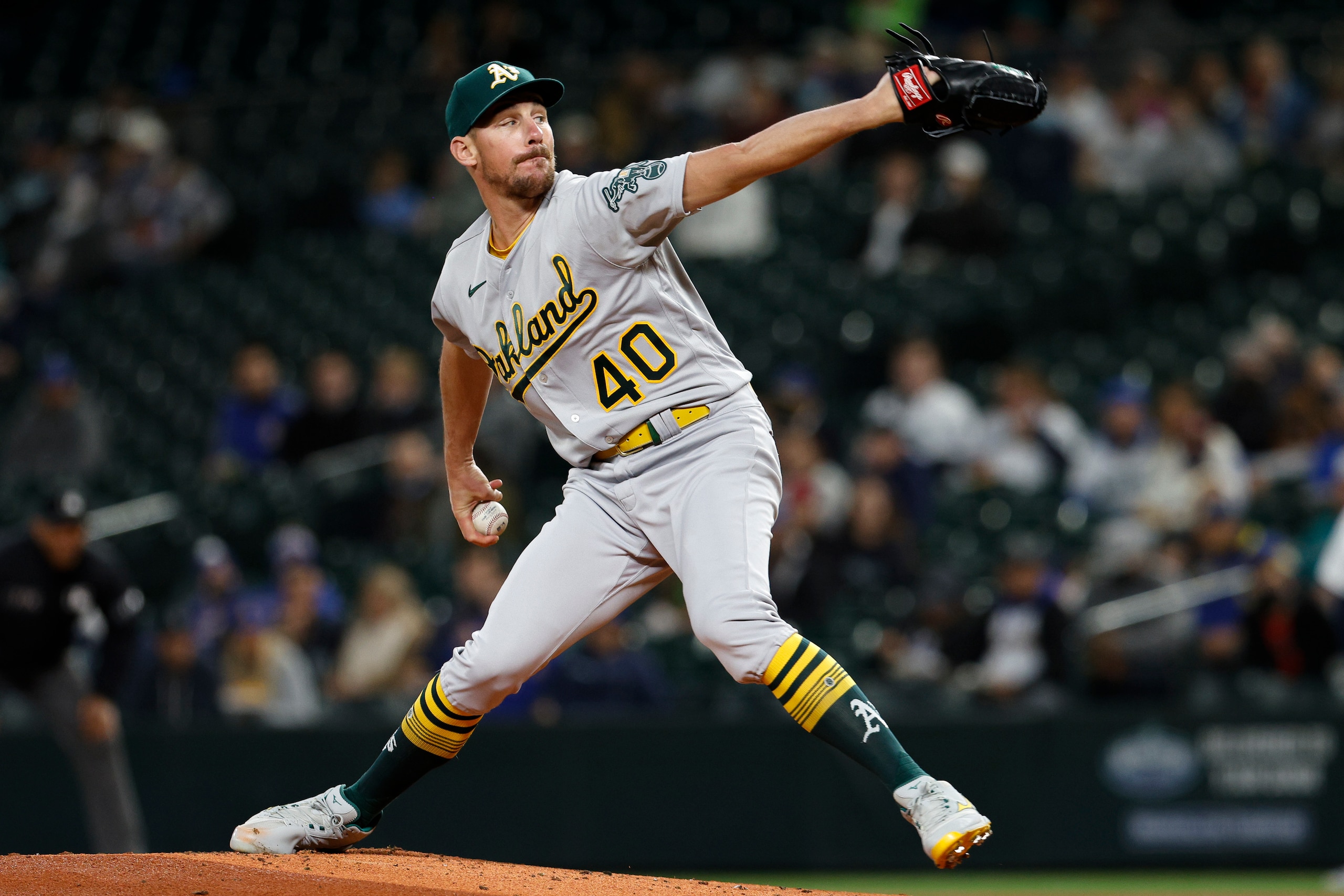 Oakland Athletics starting pitcher Chris Bassitt throws against the Seattle Mariners in the first inning of a baseball game Tuesday, Sept. 28, 2021, in Seattle. (AP Photo/Jason Redmond) Oakland Athletics starting pitcher Chris Bassitt throws against the Seattle Mariners in the first inning of a baseball game Tuesday, Sept. 28, 2021, in Seattle. (AP Photo/Jason Redmond)