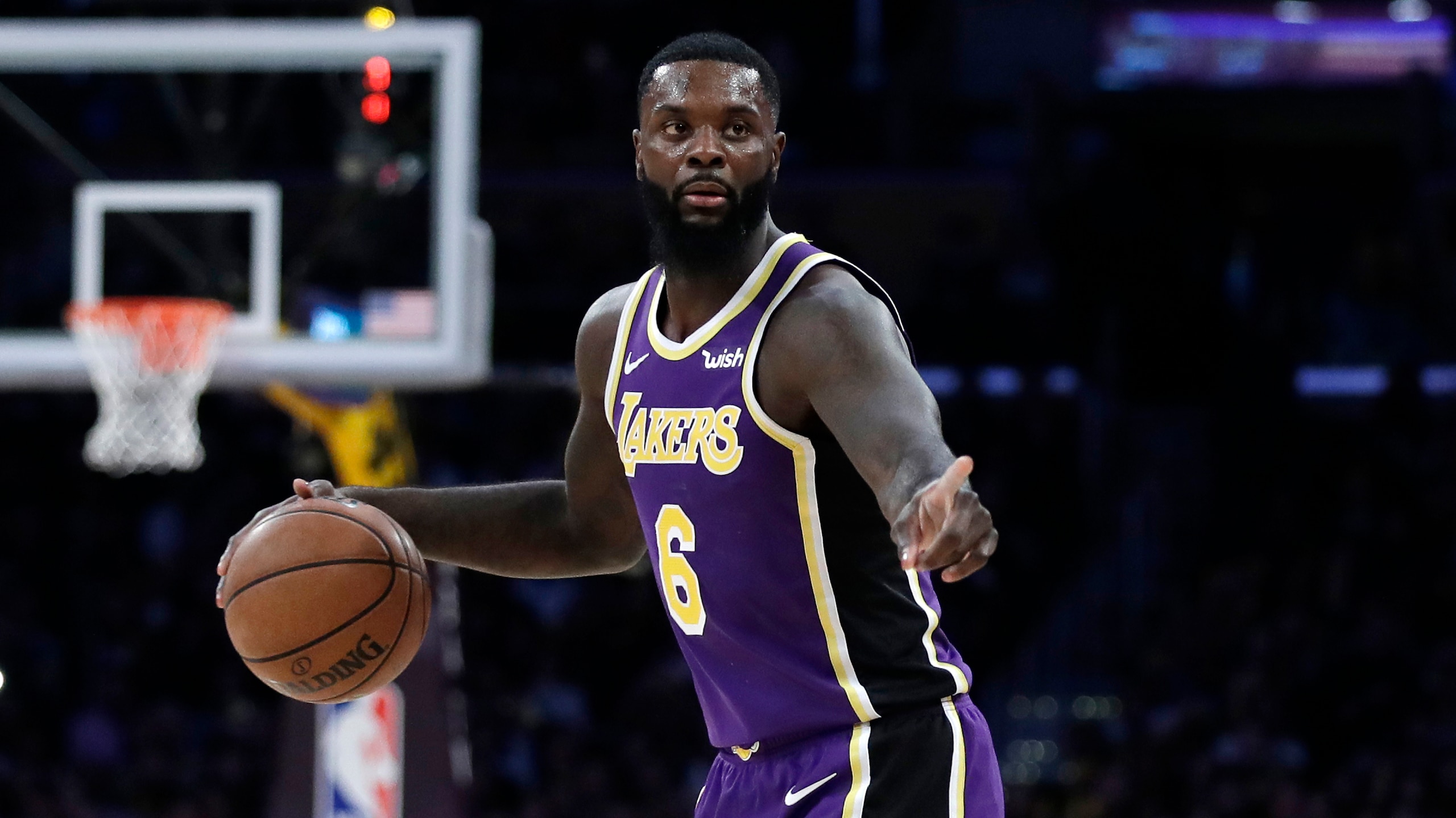 Los Angeles Lakers' Lance Stephenson (6) during an NBA basketball game against the New Orleans Pelicans Wednesday, Feb. 27, 2019, in Los Angeles. (AP Photo/Marcio Jose Sanchez)