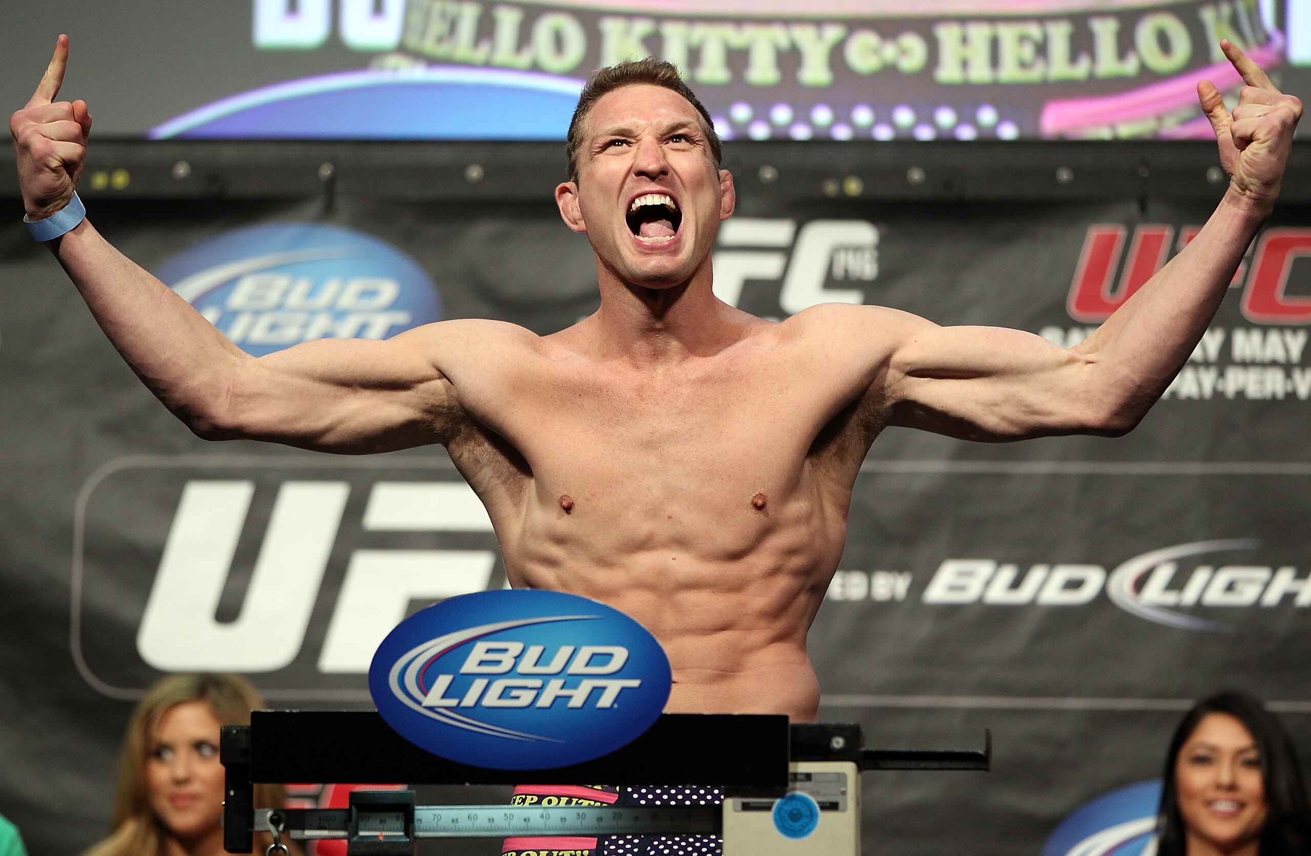 LAS VEGAS, NV - MAY 25:   Jason "Mayhem" Miller makes weight during the UFC 146 official weigh in at the MGM Grand Garden Arena on May 25, 2012 in Las Vegas, Nevada.  (Photo by Josh Hedges/Zuffa LLC/Zuffa LLC via Getty Images)