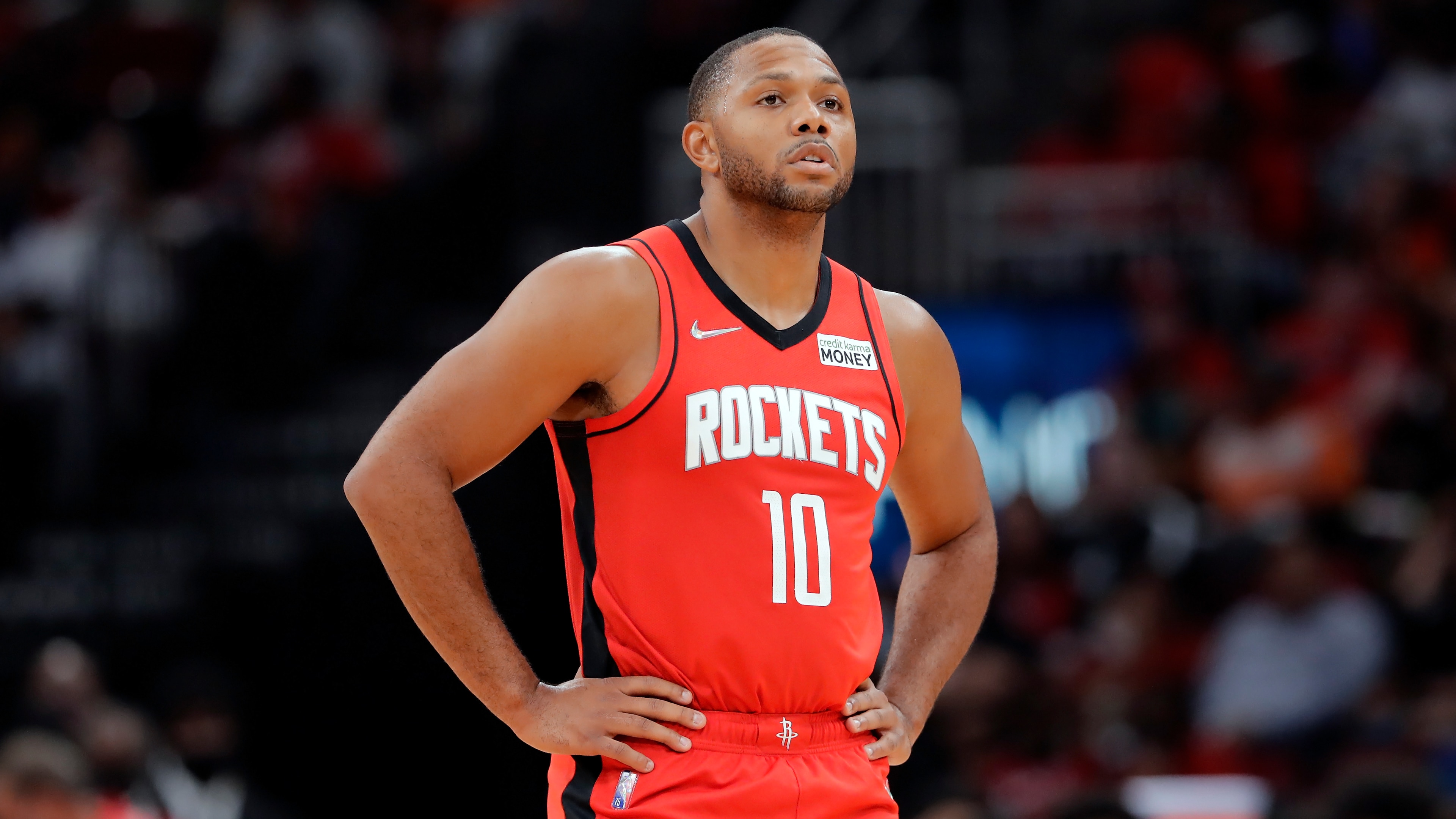 Houston Rockets guard Eric Gordon during the second half of an NBA basketball game against the Oklahoma City Thunder Friday, Oct. 22, 2021, in Houston. (AP Photo/Michael Wyke) Houston Rockets guard Eric Gordon during the second half of an NBA basketball game against the Oklahoma City Thunder Friday, Oct. 22, 2021, in Houston. (AP Photo/Michael Wyke)