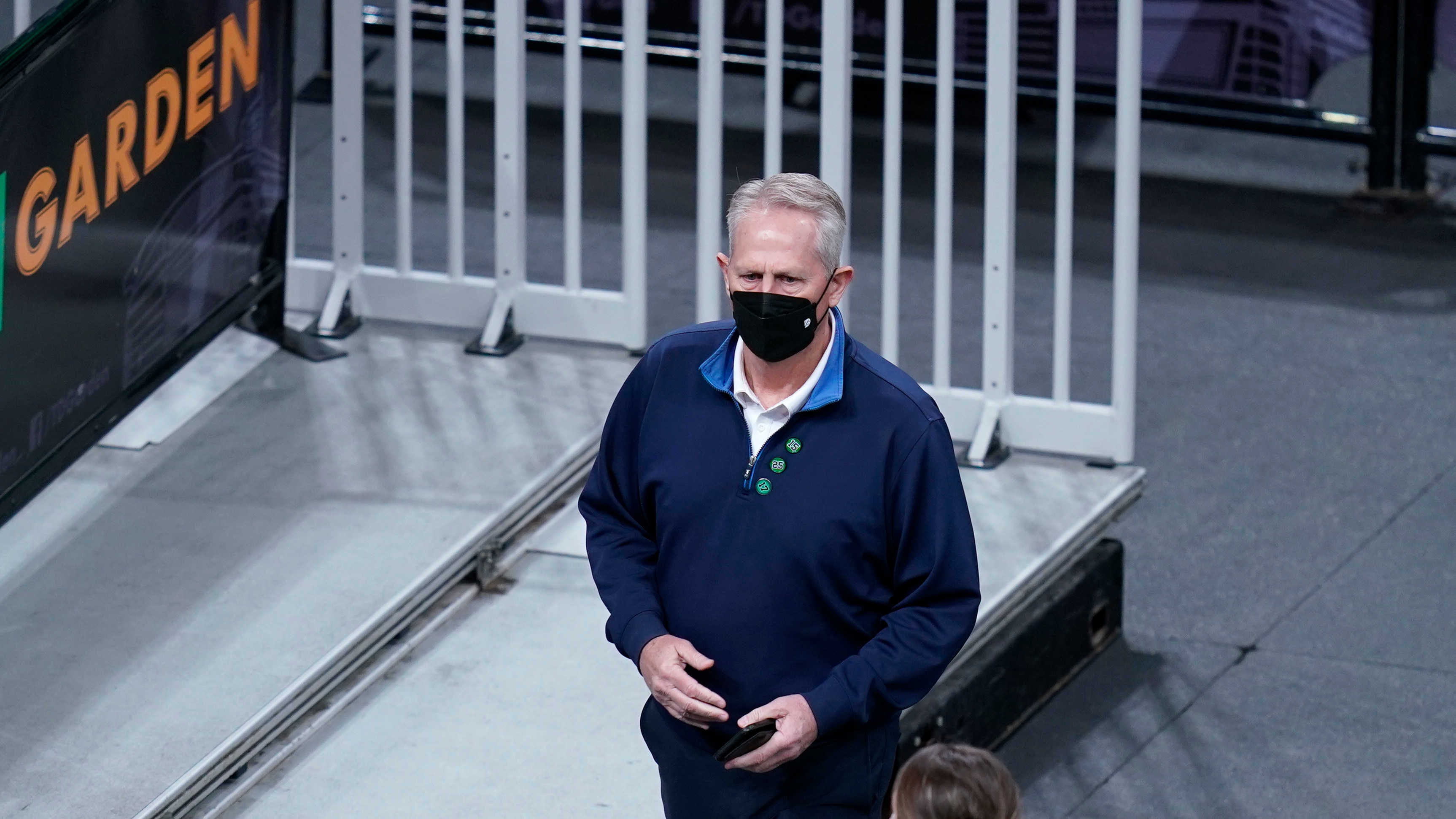 Boston Celtics general manager Danny Ainge prior to the first half of an NBA basketball game, Tuesday, May 11, 2021, in Boston. (AP Photo/Charles Krupa)