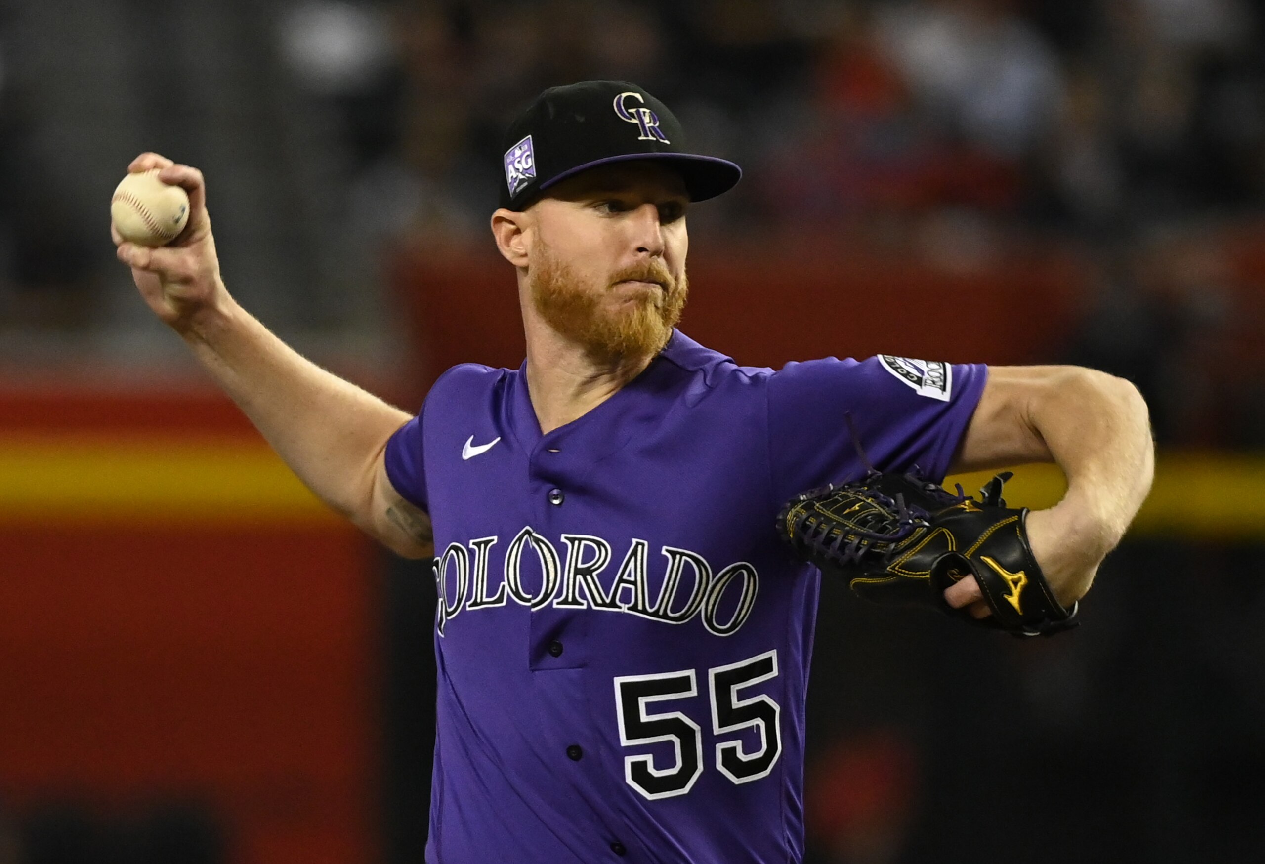 PHOENIX, ARIZONA - OCTOBER 01: Jon Gray #55 of the Colorado Rockies delivers a first inning pitch against the Arizona Diamondbacks at Chase Field on October 01, 2021 in Phoenix, Arizona. (Photo by Norm Hall/Getty Images) PHOENIX, ARIZONA - OCTOBER 01: Jon Gray #55 of the Colorado Rockies delivers a first inning pitch against the Arizona Diamondbacks at Chase Field on October 01, 2021 in Phoenix, Arizona. (Photo by Norm Hall/Getty Images)