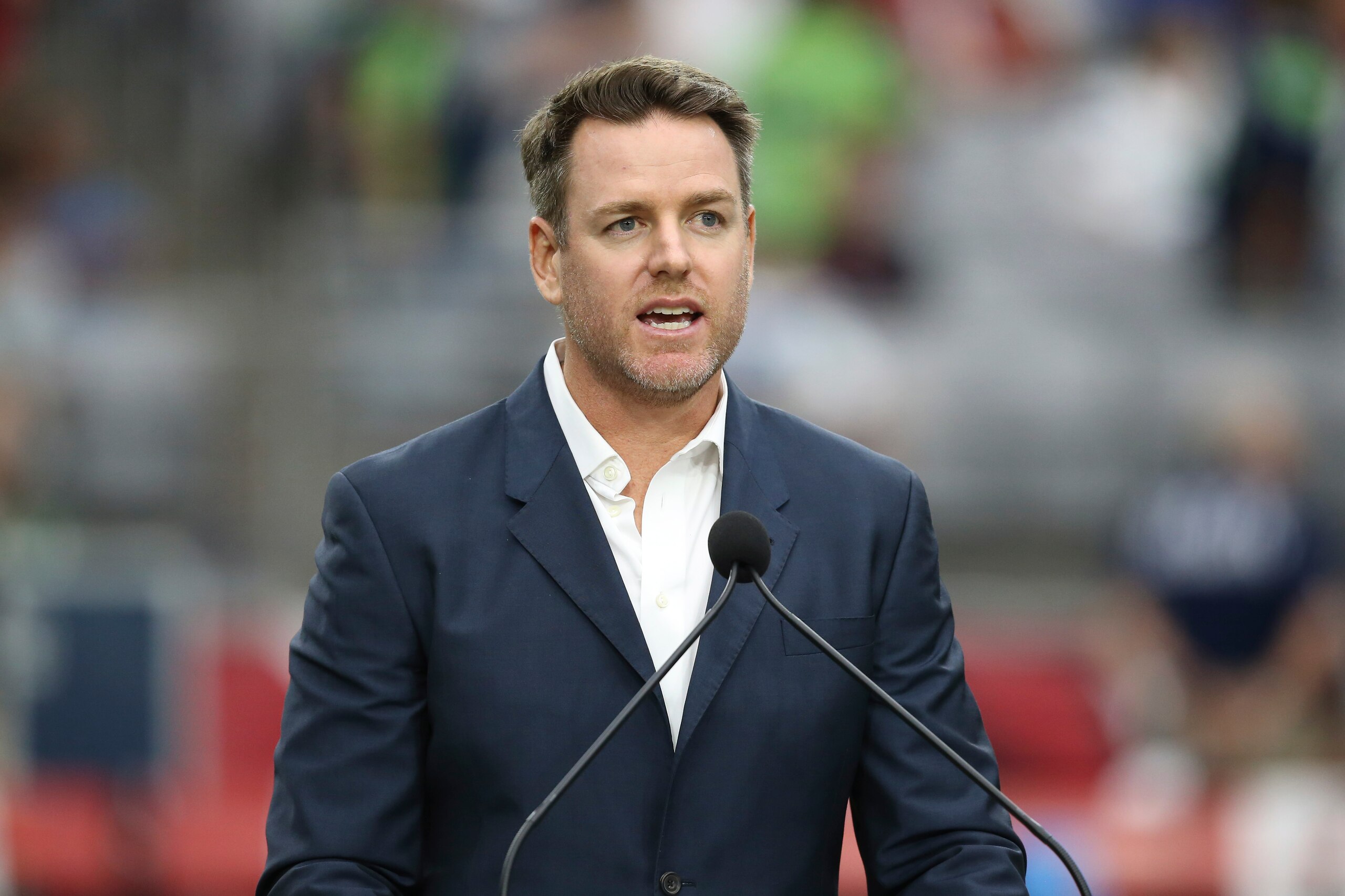 Former Arizona Cardinals quarterback Carson Palmer speaks after being added to the Cardinals ring of honor at half time of an NFL football game against the Seattle Seahawks, Sunday, Sept. 29, 2019, in Glendale, Ariz. (AP Photo/Ross D. Franklin) Former Arizona Cardinals quarterback Carson Palmer speaks after being added to the Cardinals ring of honor at half time of an NFL football game against the Seattle Seahawks, Sunday, Sept. 29, 2019, in Glendale, Ariz. (AP Photo/Ross D. Franklin)