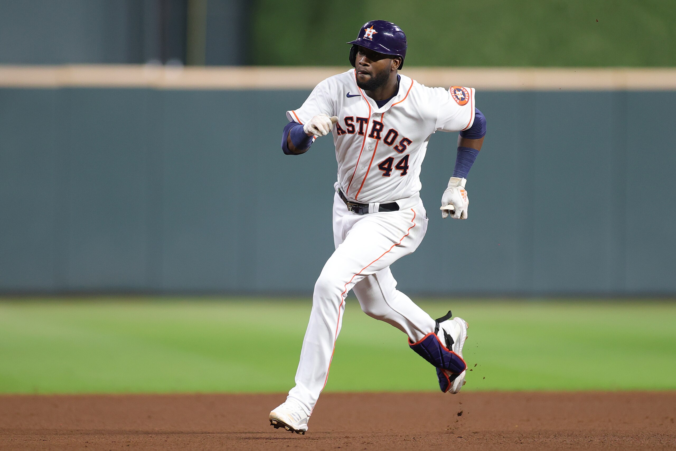HOUSTON, TEXAS - OCTOBER 22: Yordan Alvarez #44 of the Houston Astros runs to third after hitting a triple off Josh Taylor #38 of the Boston Red Sox (not pictured) during the sixth inning in Game Six of the American League Championship Series at Minute Maid Park on October 22, 2021 in Houston, Texas. (Photo by Carmen Mandato/Getty Images) HOUSTON, TEXAS - OCTOBER 22: Yordan Alvarez #44 of the Houston Astros runs to third after hitting a triple off Josh Taylor #38 of the Boston Red Sox (not pictured) during the sixth inning in Game Six of the American League Championship Series at Minute Maid Park on October 22, 2021 in Houston, Texas. (Photo by Carmen Mandato/Getty Images)