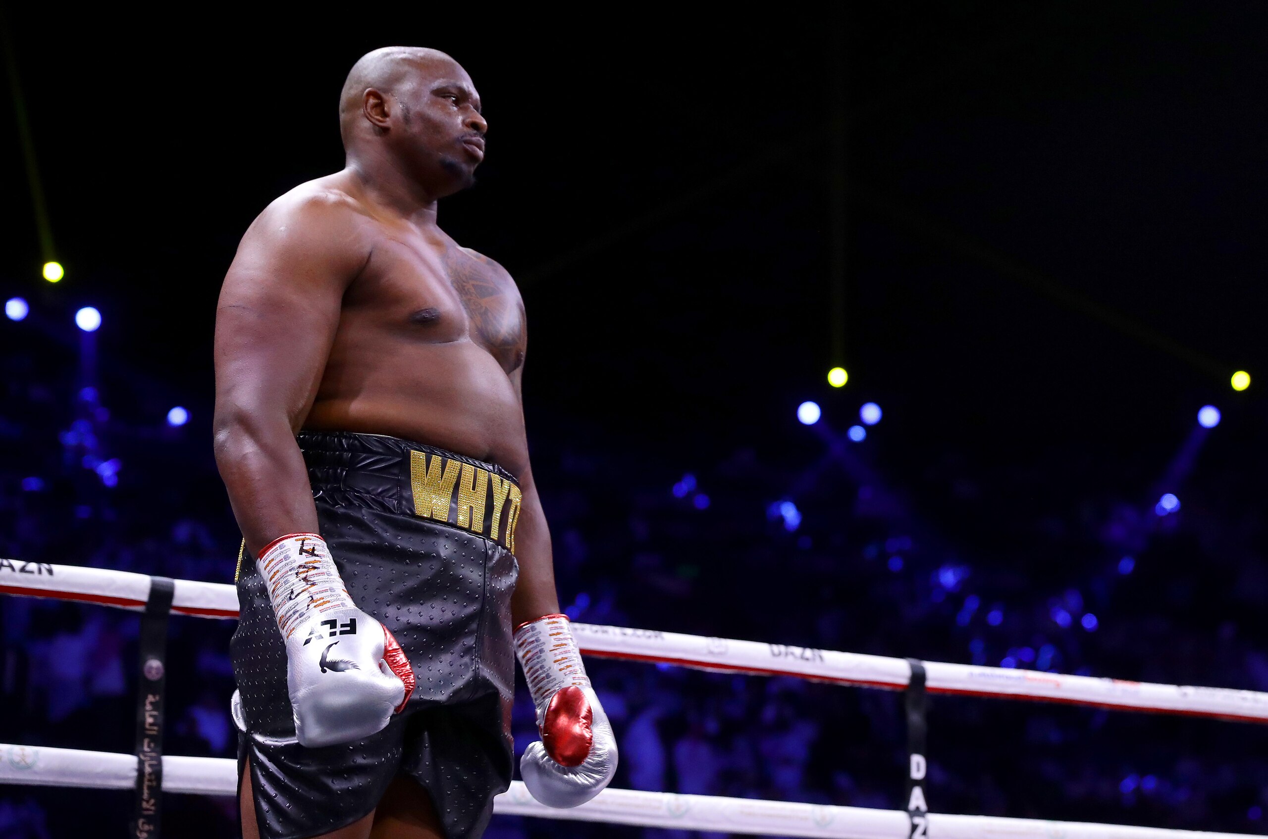 DIRIYAH, SAUDI ARABIA - DECEMBER 07: Dillian Whyte looks on prior to the Heavyweight fight between Dillian Whyte and Mariusz Wach during the Matchroom Boxing 'Clash on the Dunes' show at the Diriyah Season on December 07, 2019 in Diriyah, Saudi Arabia (Photo by Richard Heathcote/Getty Images) DIRIYAH, SAUDI ARABIA - DECEMBER 07: Dillian Whyte looks on prior to the Heavyweight fight between Dillian Whyte and Mariusz Wach during the Matchroom Boxing 'Clash on the Dunes' show at the Diriyah Season on December 07, 2019 in Diriyah, Saudi Arabia (Photo by Richard Heathcote/Getty Images)