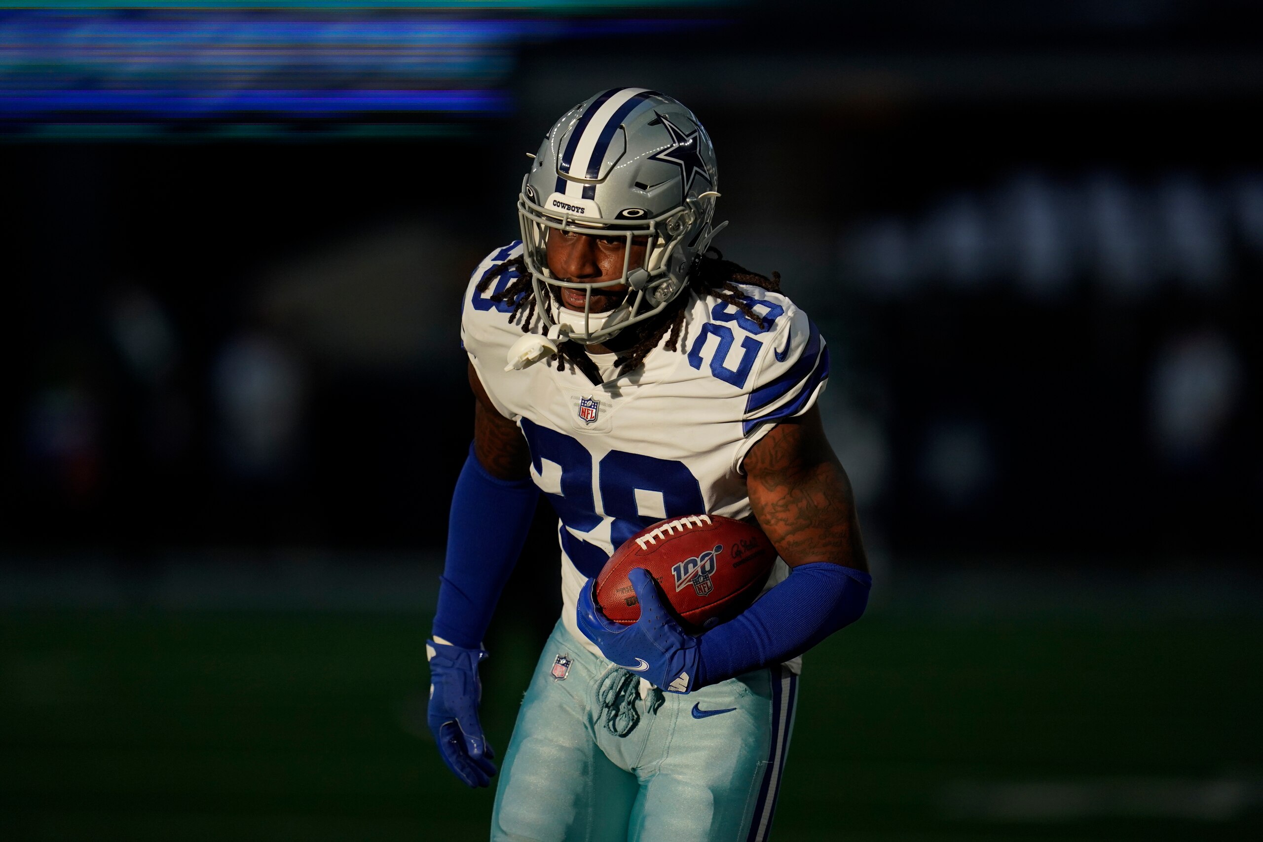 Dallas Cowboys defensive back Malik Hooker (28) is seen during pregame warmups before an NFL football game against the Philadelphia Eagles, Monday, Sept. 27, 2021, in Arlington, Texas. (AP Photo/Matt Patterson) Dallas Cowboys defensive back Malik Hooker (28) is seen during pregame warmups before an NFL football game against the Philadelphia Eagles, Monday, Sept. 27, 2021, in Arlington, Texas. (AP Photo/Matt Patterson)