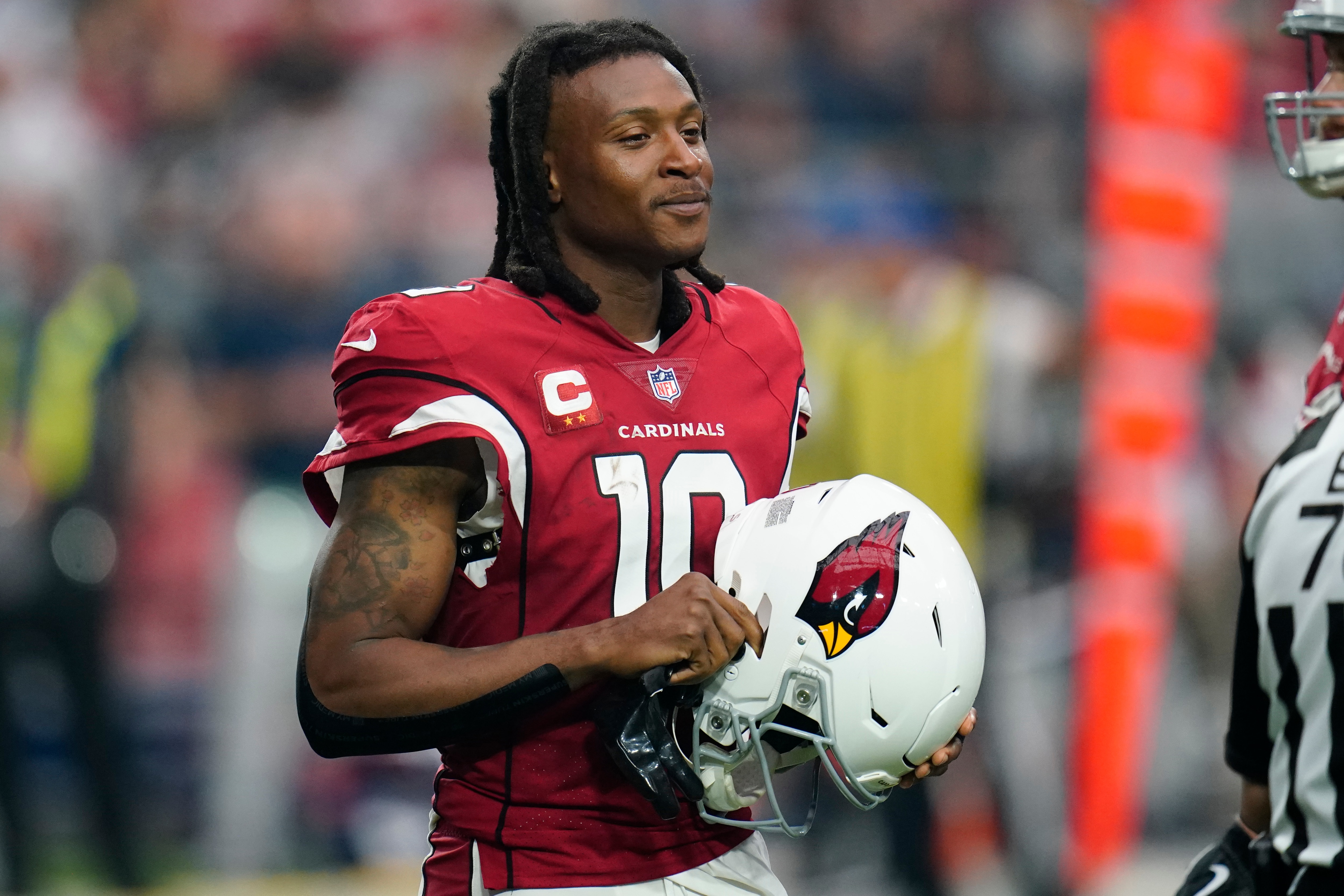 Arizona Cardinals wide receiver DeAndre Hopkins (10) against the Houston Texans during the first half of an NFL football game, Sunday, Oct. 24, 2021, in Glendale, Ariz. (AP Photo/Ross D. Franklin)