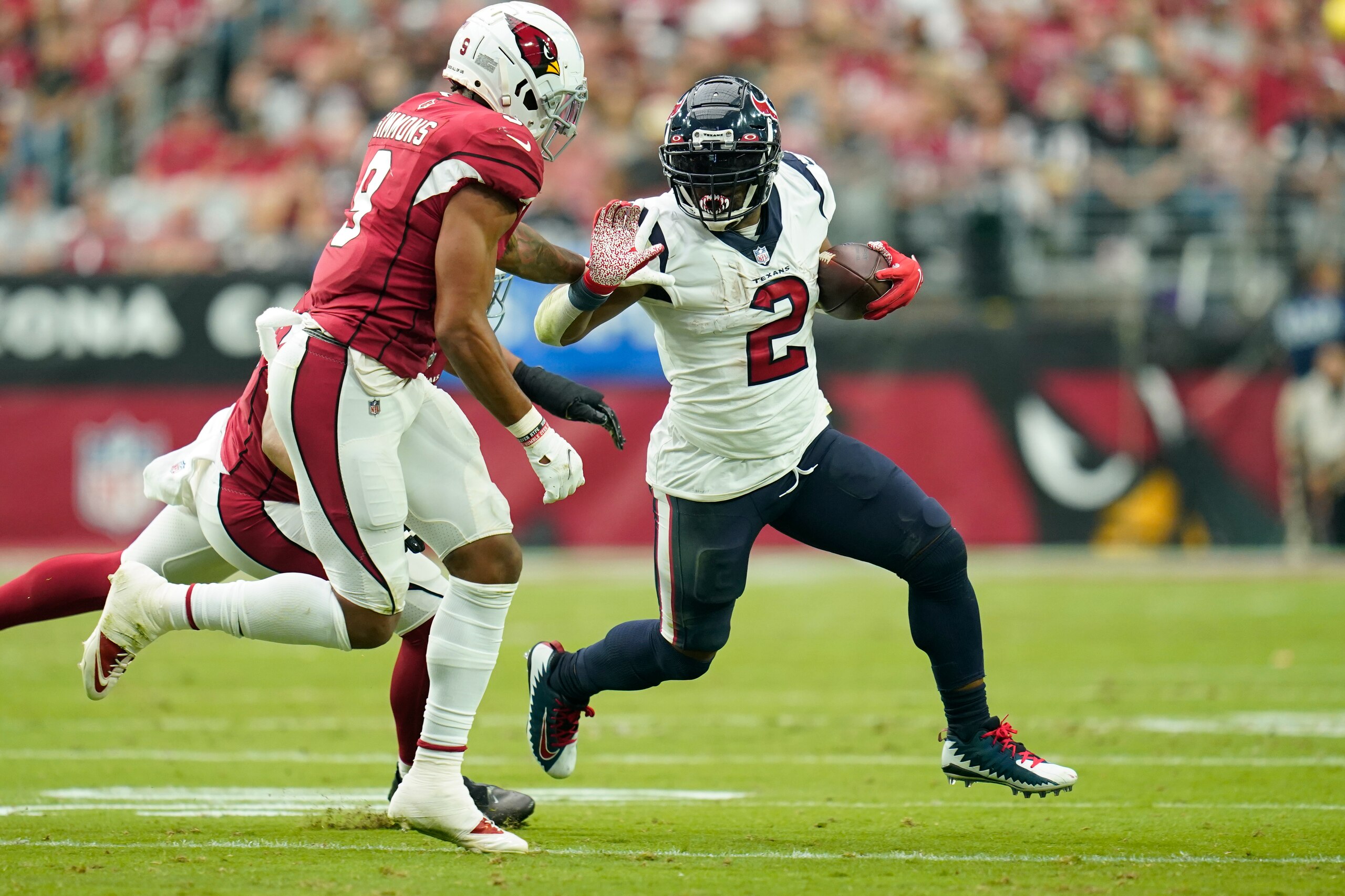 Houston Texans running back Mark Ingram II (2) carries the ball during a NFL football game against the Arizona Cardinals, Sunday, Oct. 24, 2021, in Glendale, Ariz. (AP Photo/Matt Patterson) Houston Texans running back Mark Ingram II (2) carries the ball during a NFL football game against the Arizona Cardinals, Sunday, Oct. 24, 2021, in Glendale, Ariz. (AP Photo/Matt Patterson)