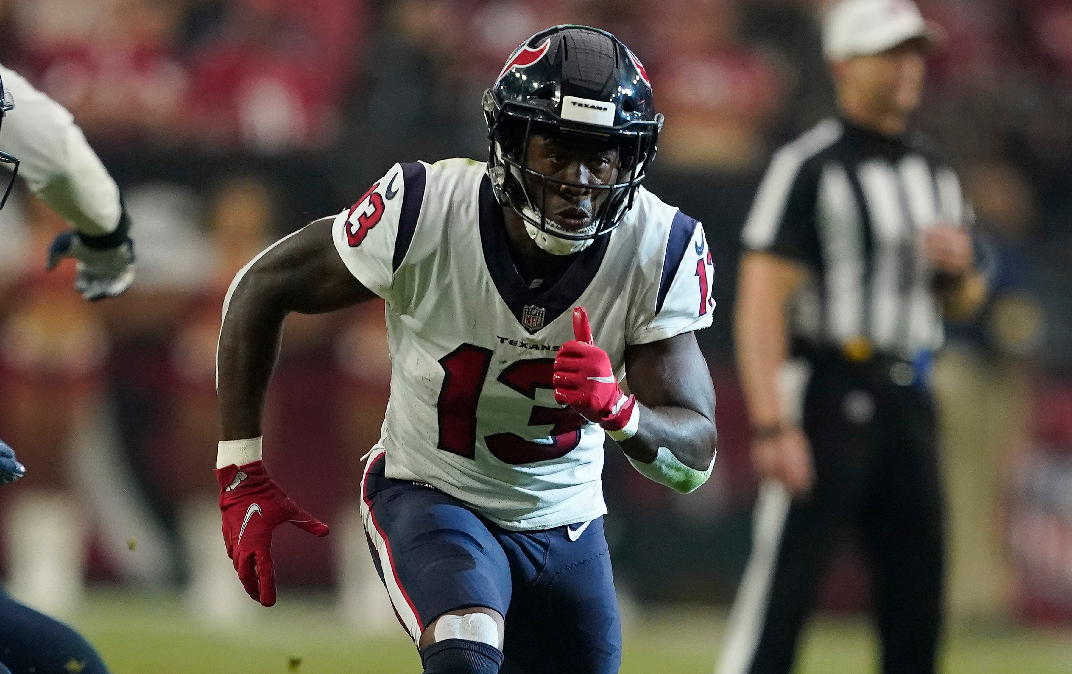 Houston Texan receiver Brandin Cooks (13) during the second half of an NFL football game with the Arizona Cardinals, Sunday, Oct. 24, 2021, in Glendale, Ariz. (AP Photo/Darryl Webb)