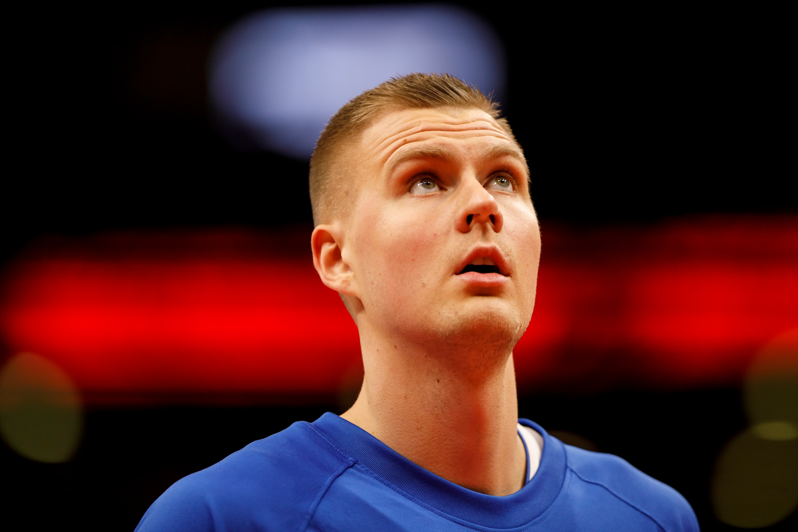 TORONTO, ON - OCTOBER 23: Kristaps Porzingis #6 of the Dallas Mavericks warms up prior to their NBA game against the Toronto Raptors at Scotiabank Arena on October 23, 2021 in Toronto, Canada. NOTE TO USER: User expressly acknowledges and agrees that, by downloading and or using this Photograph, user is consenting to the terms and conditions of the Getty Images License Agreement. (Photo by Cole Burston/Getty Images)