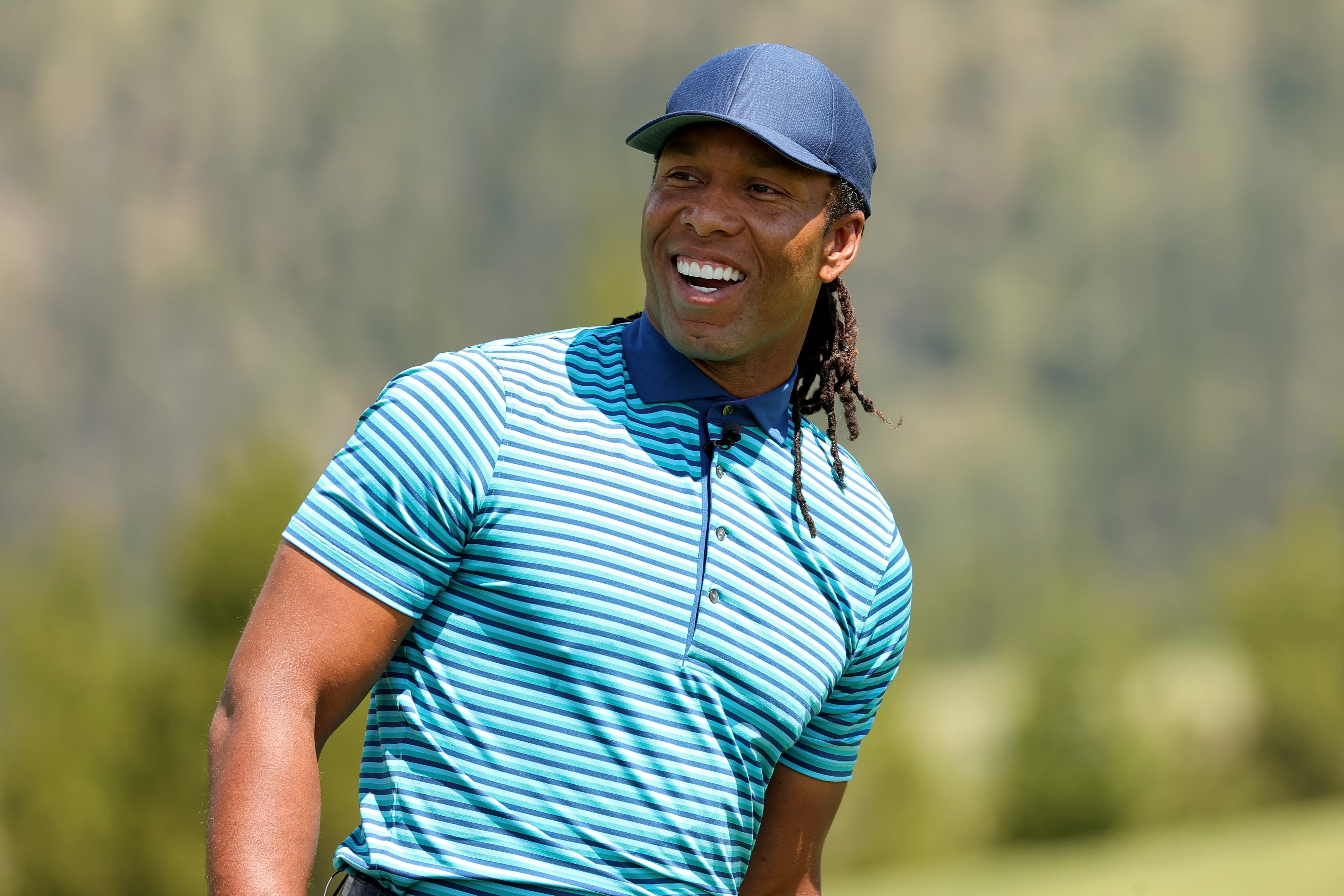 BIG SKY, MONTANA - JULY 06: Larry Fitzgerald looks on during Capital One's The Match at The Reserve at Moonlight Basin on July 06, 2021 in Big Sky, Montana. (Photo by Stacy Revere/Getty Images for The Match)