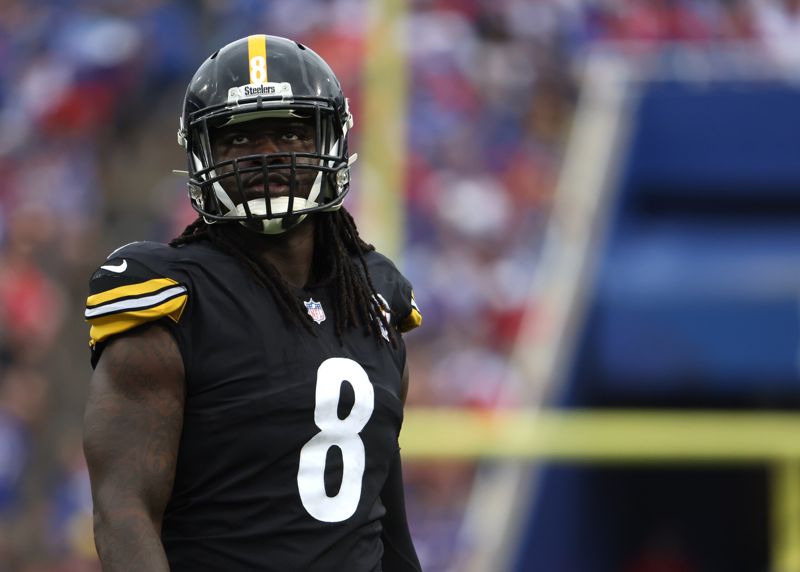 ORCHARD PARK, NY - SEPTEMBER 12: Melvin Ingram #8 of the Pittsburgh Steelers during a game against the Buffalo Bills at Highmark Stadium on September 12, 2021 in Orchard Park, New York. (Photo by Timothy T Ludwig/Getty Images)