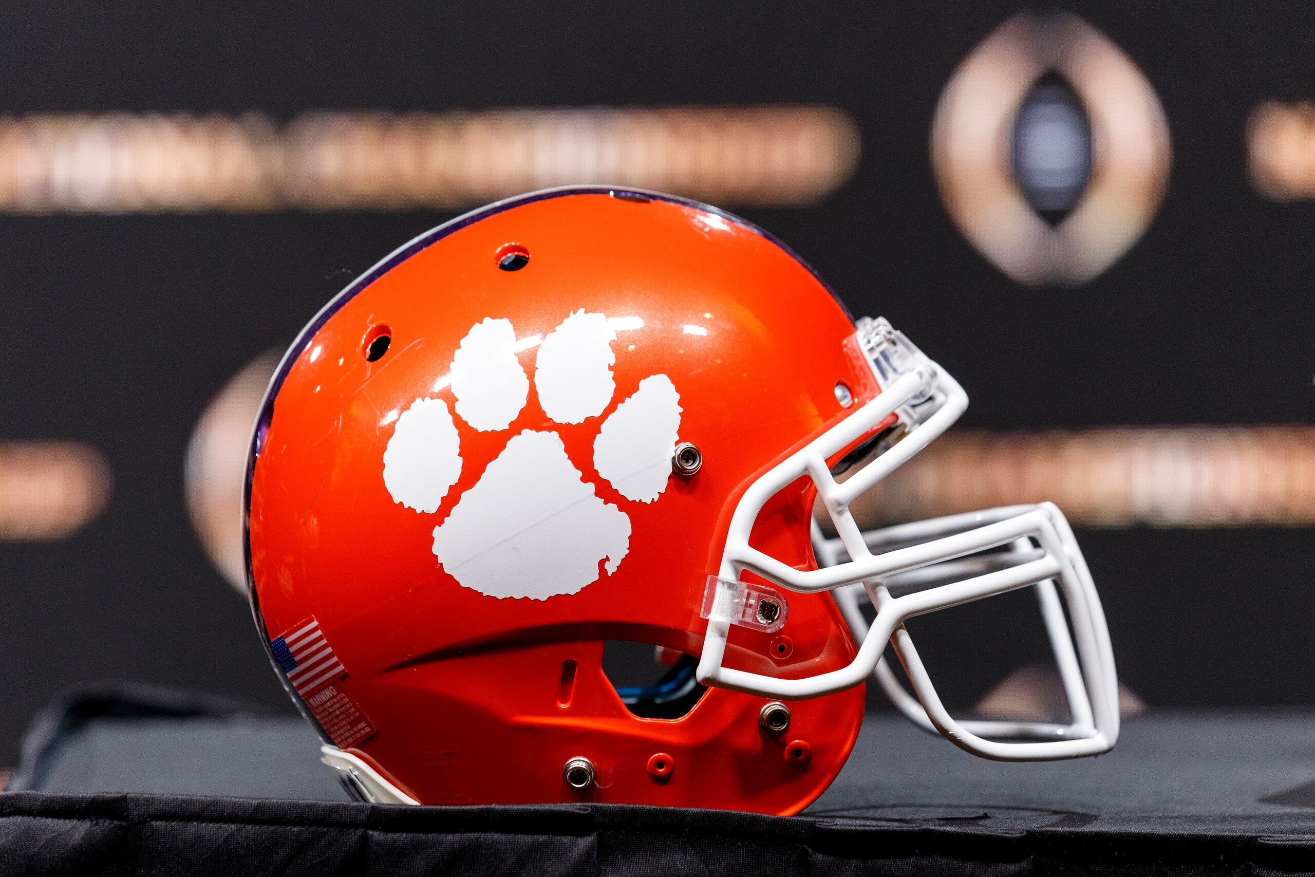 NEW ORLEANS, LOUISIANA - JANUARY 12: A general view of the Clemson Tigers Helmet before the Head Coaches Press Conference before the College Football Playoff National Championship at the Grand Ballroom at the Sheraton Hotel on January 12, 2020 in New Orleans, Louisiana. (Photo by Don Juan Moore/Getty Images)