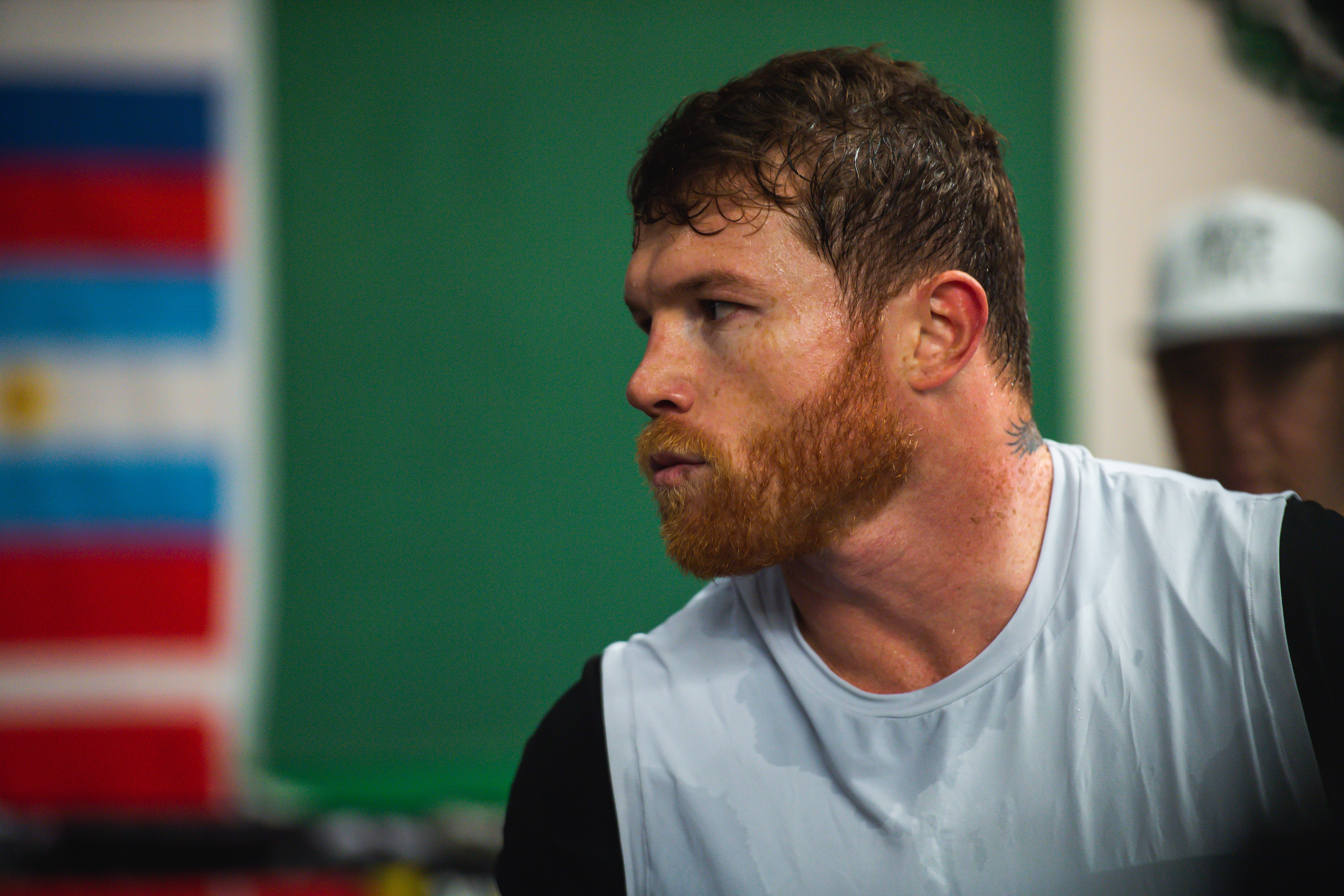 SAN DIEGO, CA - OCTOBER 20:  WBA, WBO, WBC and The Ring super middleweight title holder Canelo Alvarez boxes during his media workout at Canelo's Gym on October 20, 2021 in San Diego, California. (Photo by Matt Thomas/Getty Images)