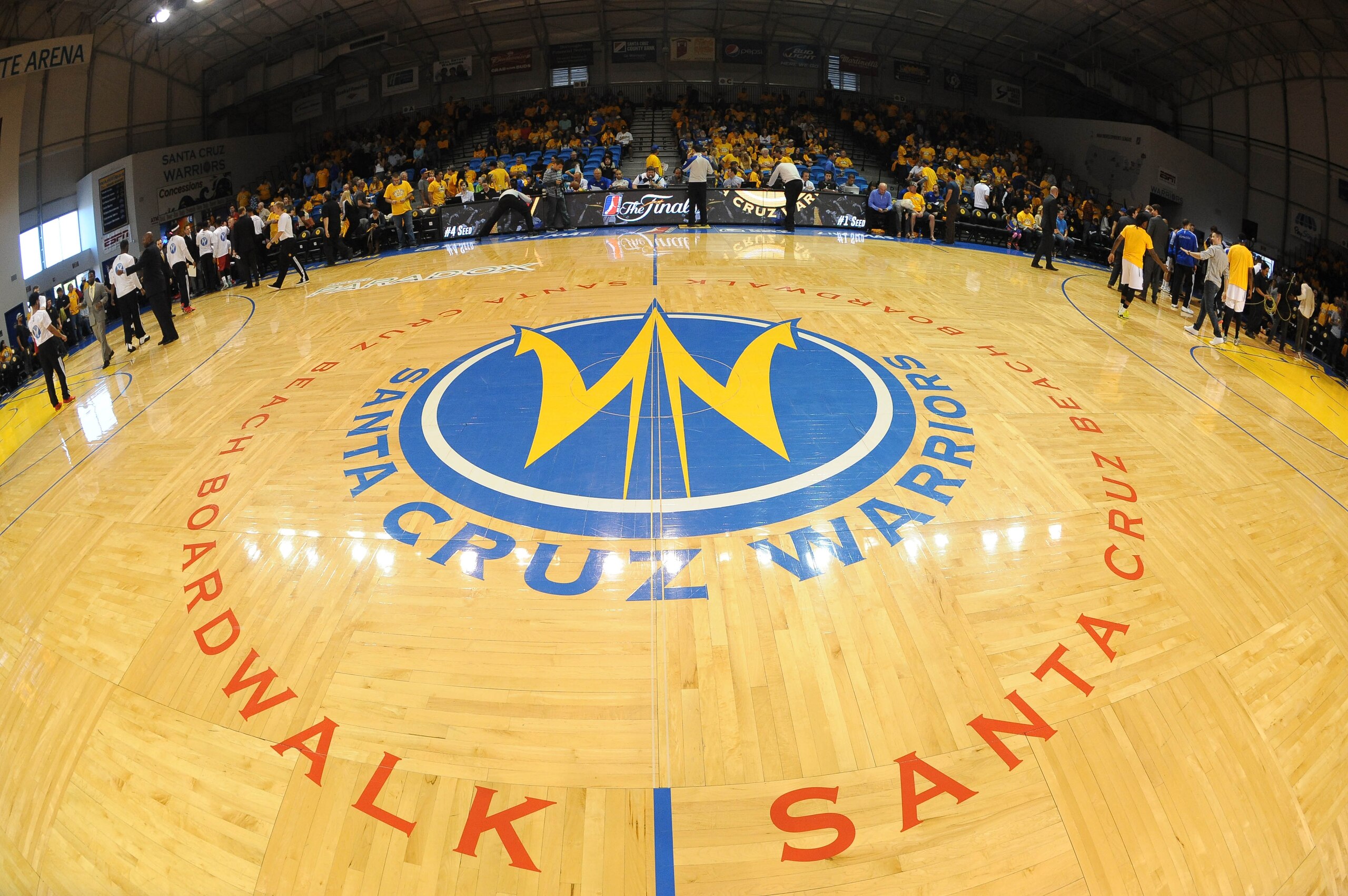 SANTA CRUZ, CA - APRIL 26: A shot of the center logo prior to the game between the Fort Wayne Mad Ants and Santa Cruz Warriors in Game Two of the NBA D-League Finals on April 26, 2015 at Kaiser Permanente Arena in Santa Cruz, California. NOTE TO USER: User expressly acknowledges and agrees that, by downloading and/or using this Photograph, user is consenting to the terms and conditions of the Getty Images License Agreement. Mandatory Copyright Notice: Copyright 2015 NBAE (Photo by Noah Graham/NBAE via Getty Images) SANTA CRUZ, CA - APRIL 26: A shot of the center logo prior to the game between the Fort Wayne Mad Ants and Santa Cruz Warriors in Game Two of the NBA D-League Finals on April 26, 2015 at Kaiser Permanente Arena in Santa Cruz, California. NOTE TO USER: User expressly acknowledges and agrees that, by downloading and/or using this Photograph, user is consenting to the terms and conditions of the Getty Images License Agreement. Mandatory Copyright Notice: Copyright 2015 NBAE (Photo by Noah Graham/NBAE via Getty Images)