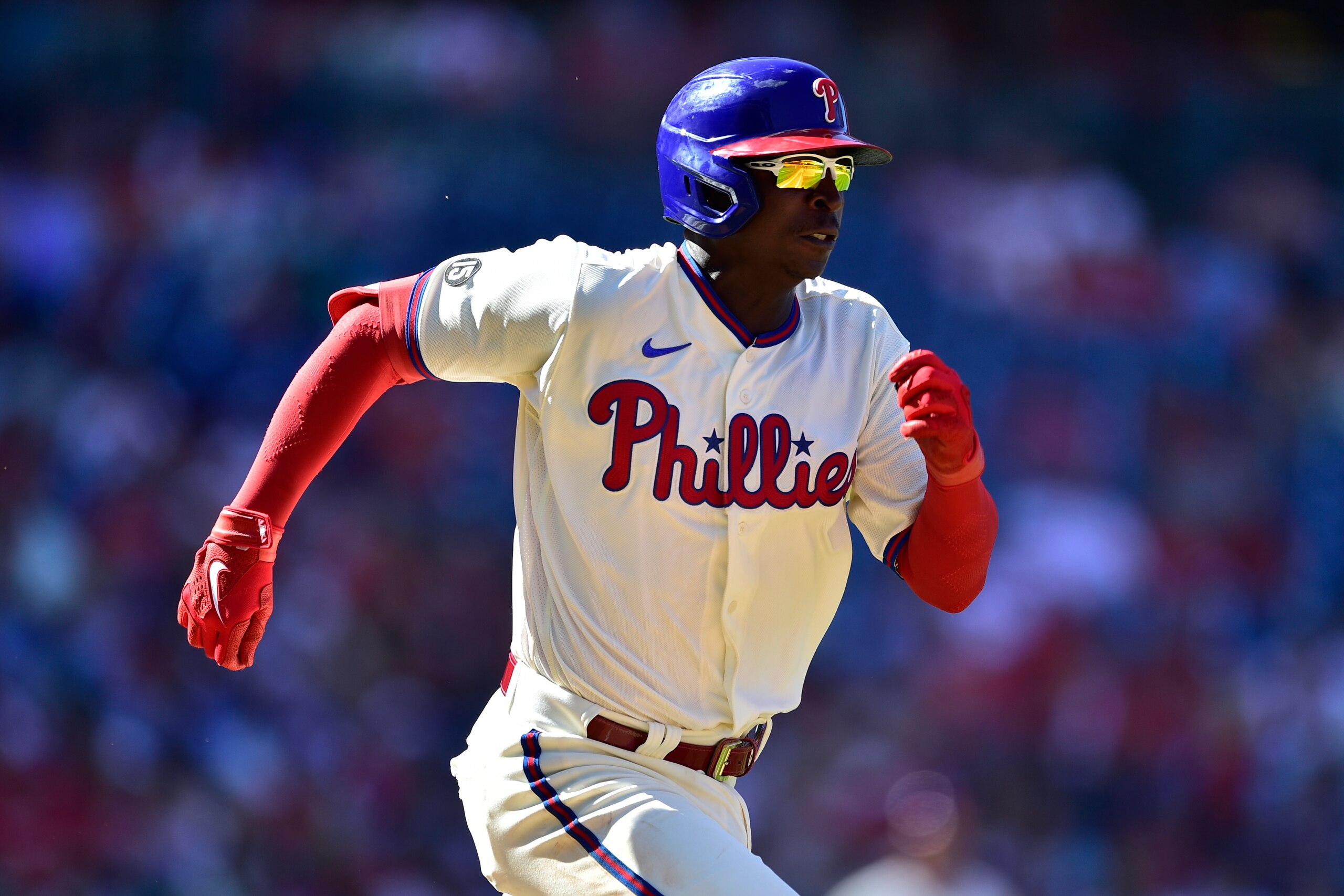 Philadelphia Phillies' Didi Gregorius in action during a baseball game against the Pittsburgh Pirates, Sunday, Sept. 26, 2021, in Philadelphia. (AP Photo/Derik Hamilton)