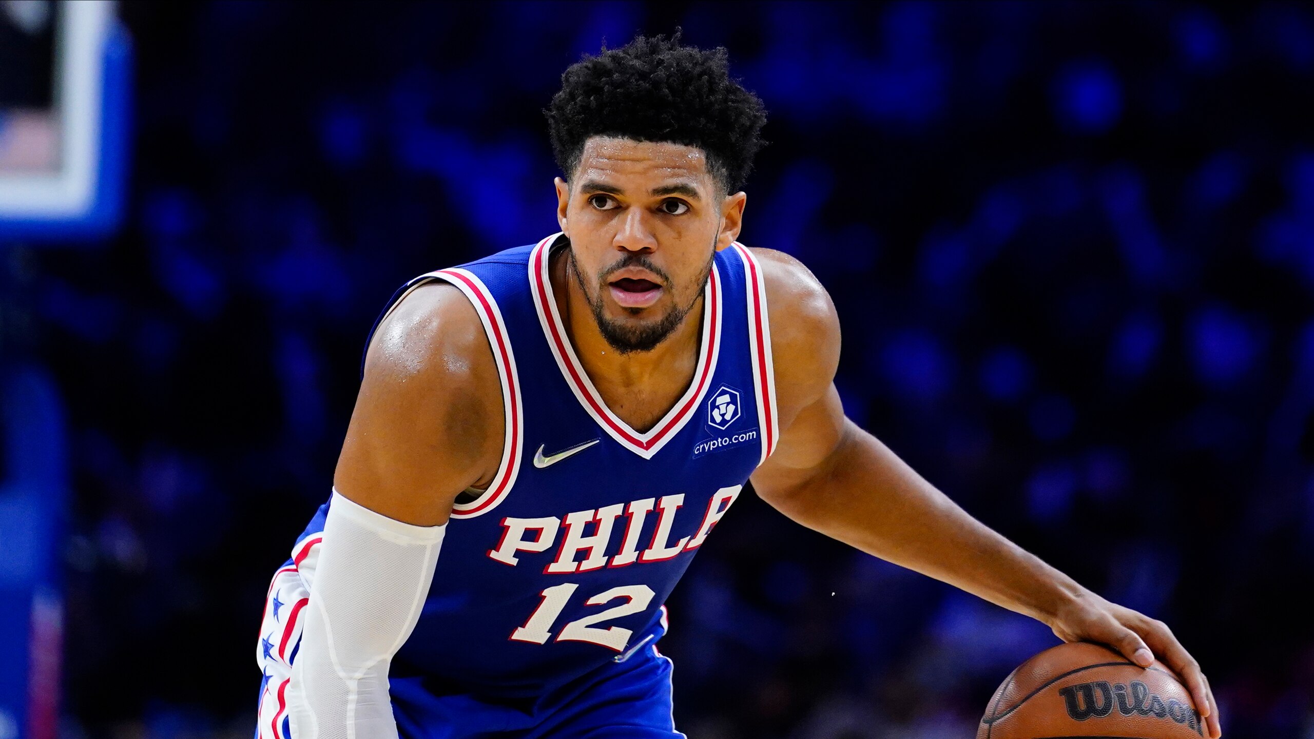 Philadelphia 76ers' Tobias Harris plays during an NBA basketball game, Saturday, Oct. 30, 2021, in Philadelphia. (AP Photo/Matt Slocum) Philadelphia 76ers' Tobias Harris plays during an NBA basketball game, Saturday, Oct. 30, 2021, in Philadelphia. (AP Photo/Matt Slocum)