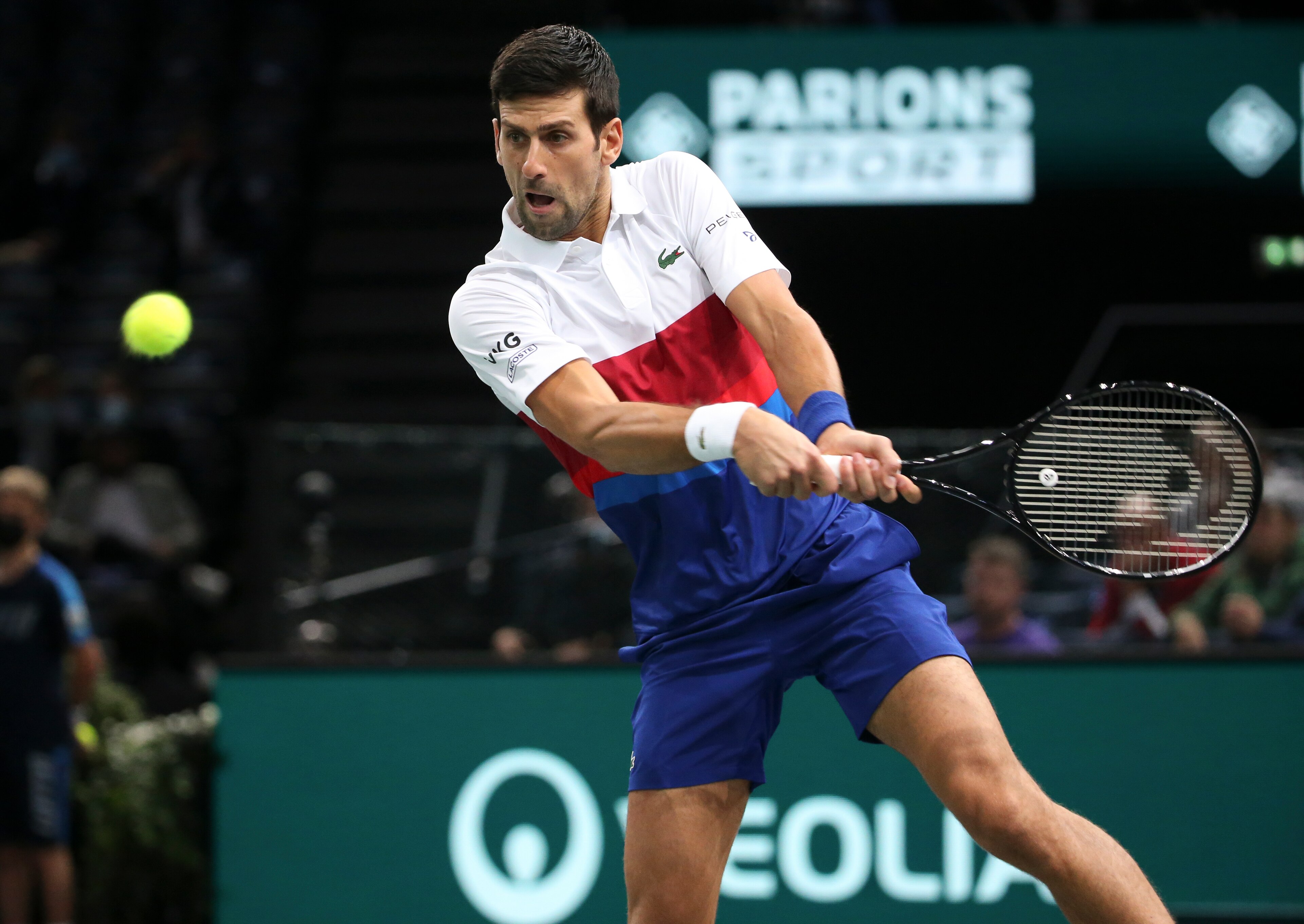 PARIS, FRANCE - NOVEMBER 1: Novak Djokovic of Serbia during day 1 of the Rolex Paris Masters 2021, an ATP Masters 1000 tennis tournament at Accor Arena on November 1, 2021 in Paris, France. (Photo by Jean Catuffe/Getty Images) PARIS, FRANCE - NOVEMBER 1: Novak Djokovic of Serbia during day 1 of the Rolex Paris Masters 2021, an ATP Masters 1000 tennis tournament at Accor Arena on November 1, 2021 in Paris, France. (Photo by Jean Catuffe/Getty Images)