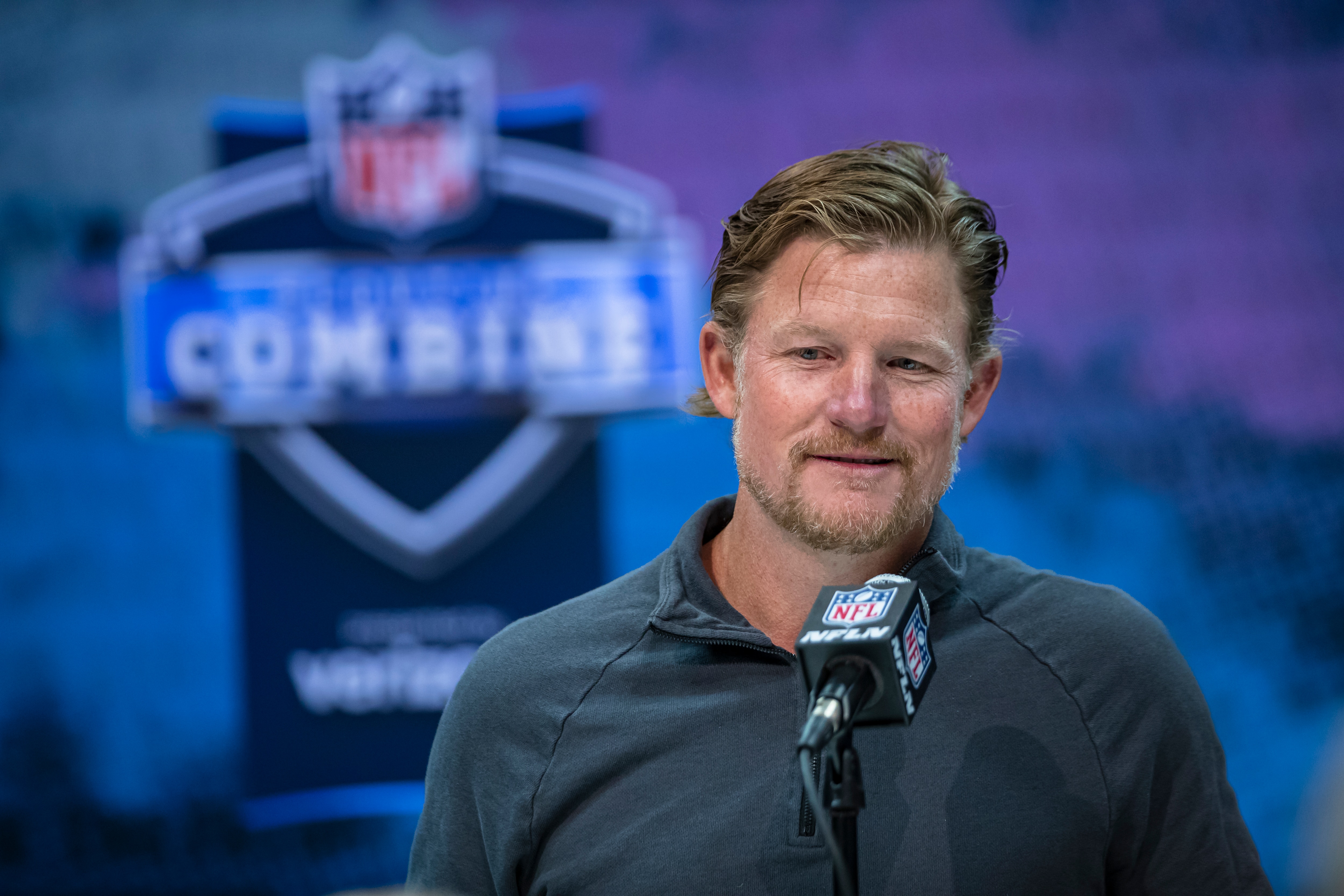 INDIANAPOLIS, IN - FEBRUARY 25: General manager Les Snead of the Los Angeles Rams speaks to the media at the Indiana Convention Center on February 25, 2020 in Indianapolis, Indiana. (Photo by Michael Hickey/Getty Images) *** Local Capture *** Les Snead