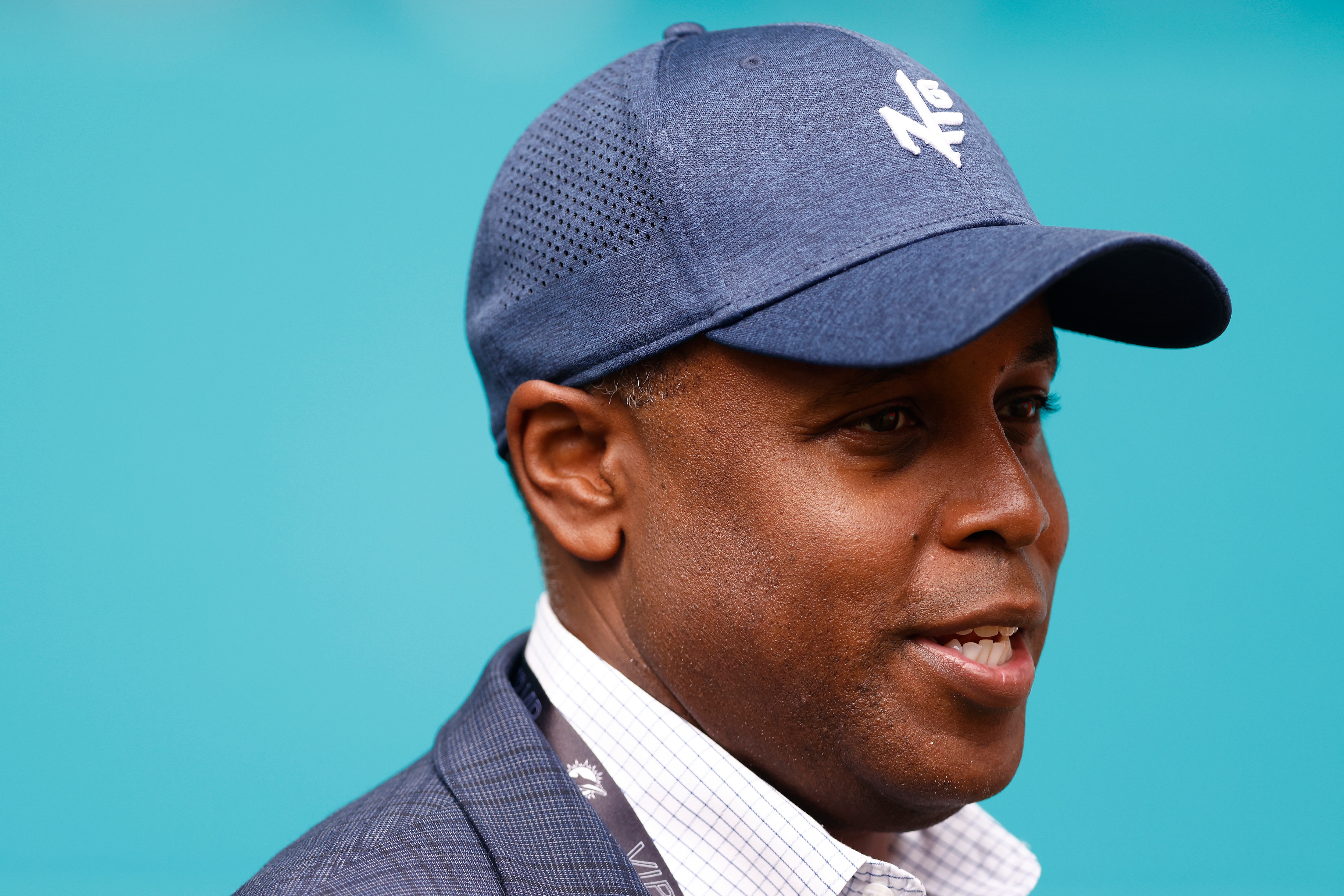 MIAMI GARDENS, FLORIDA - OCTOBER 24: General manager Chris Grier of the Miami Dolphins looks on prior to the game against the Atlanta Falcons at Hard Rock Stadium on October 24, 2021 in Miami Gardens, Florida. (Photo by Michael Reaves/Getty Images)