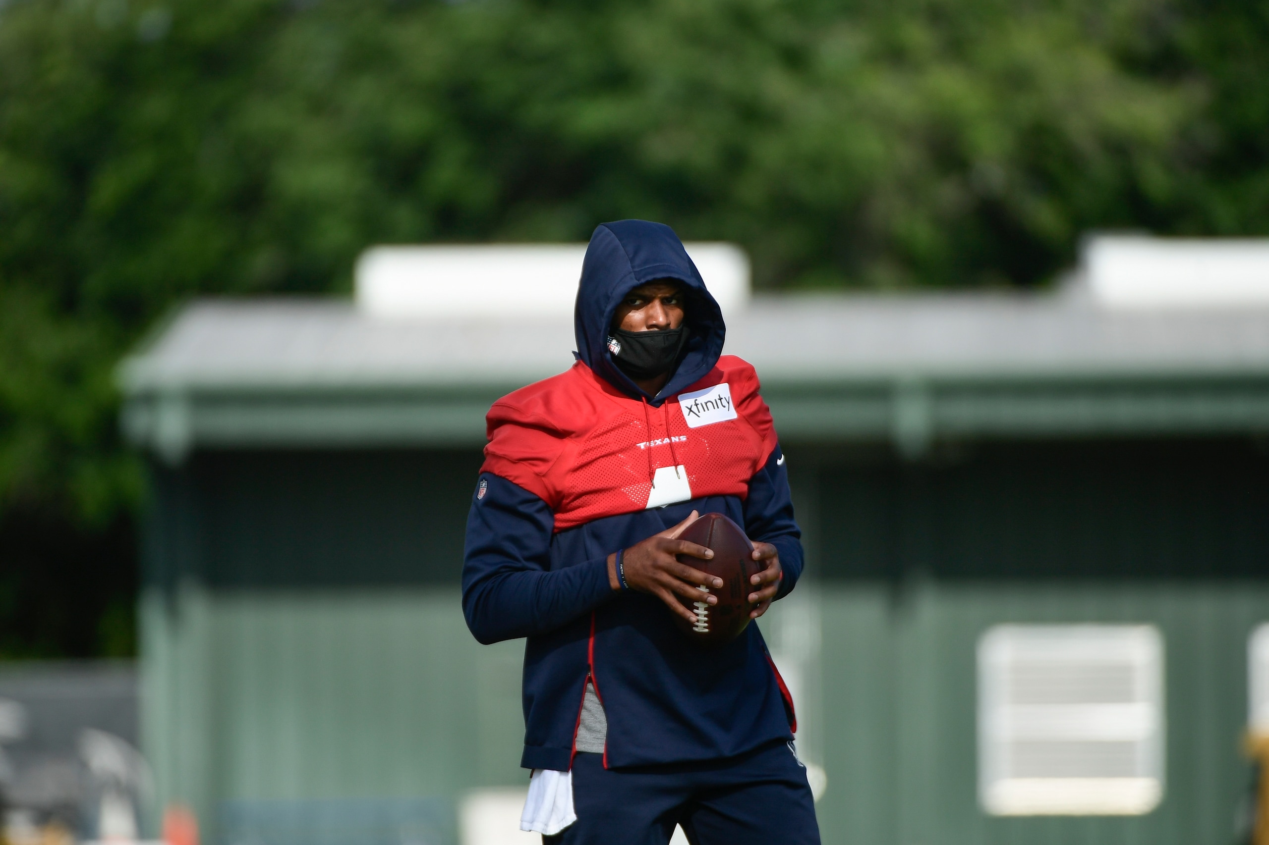 Texans quarterback Deshaun Watson (4) works out with the team during NFL football practice Saturday, July 31, 2021, in Houston. (AP Photo/Justin Rex)