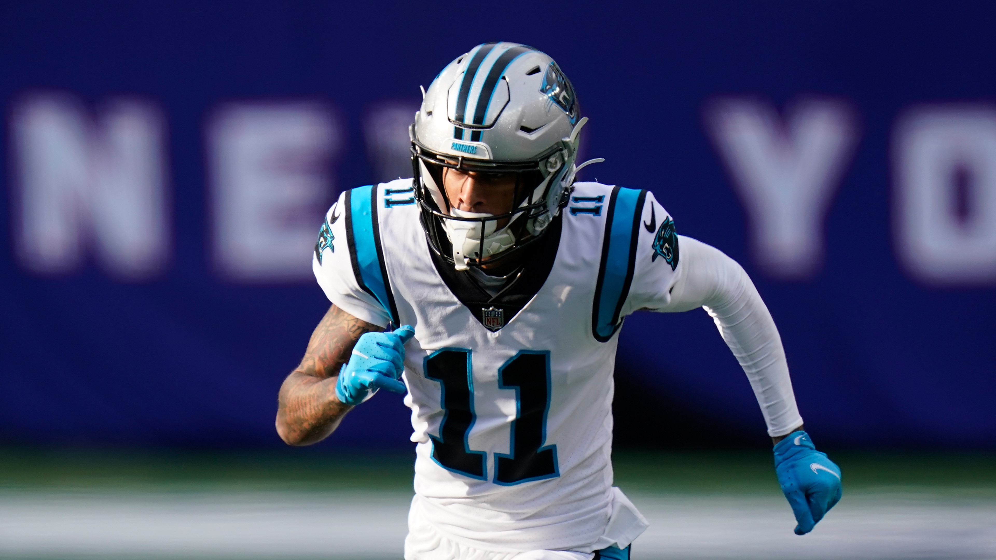 Carolina Panthers Robby Anderson during an NFL football game against the New York Giants, Sunday, Oct. 24, 2021, in East Rutherford, N.J. (AP Photo/Seth Wenig)