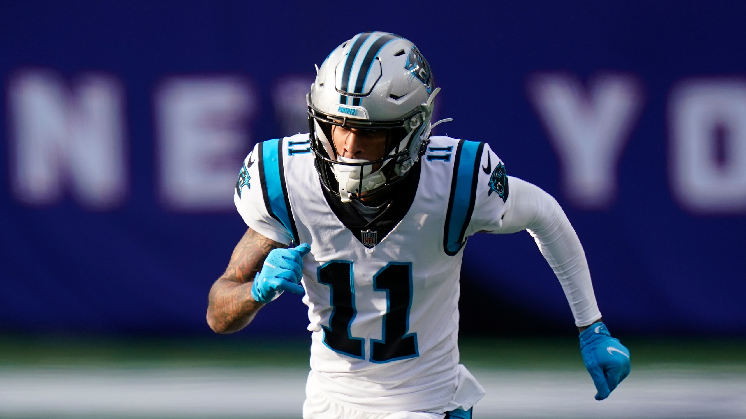 Carolina Panthers Robby Anderson during an NFL football game against the New York Giants, Sunday, Oct. 24, 2021, in East Rutherford, N.J. (AP Photo/Seth Wenig)
